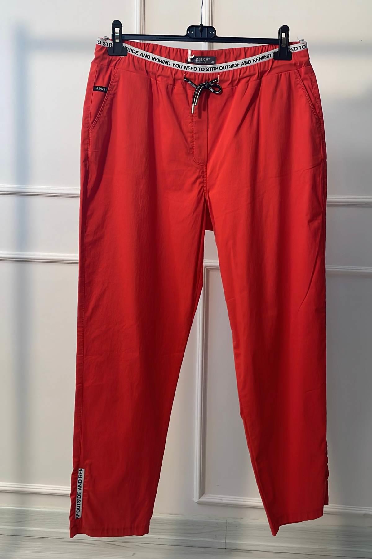 Beli Yazı Detaylı Pantolon Turuncu