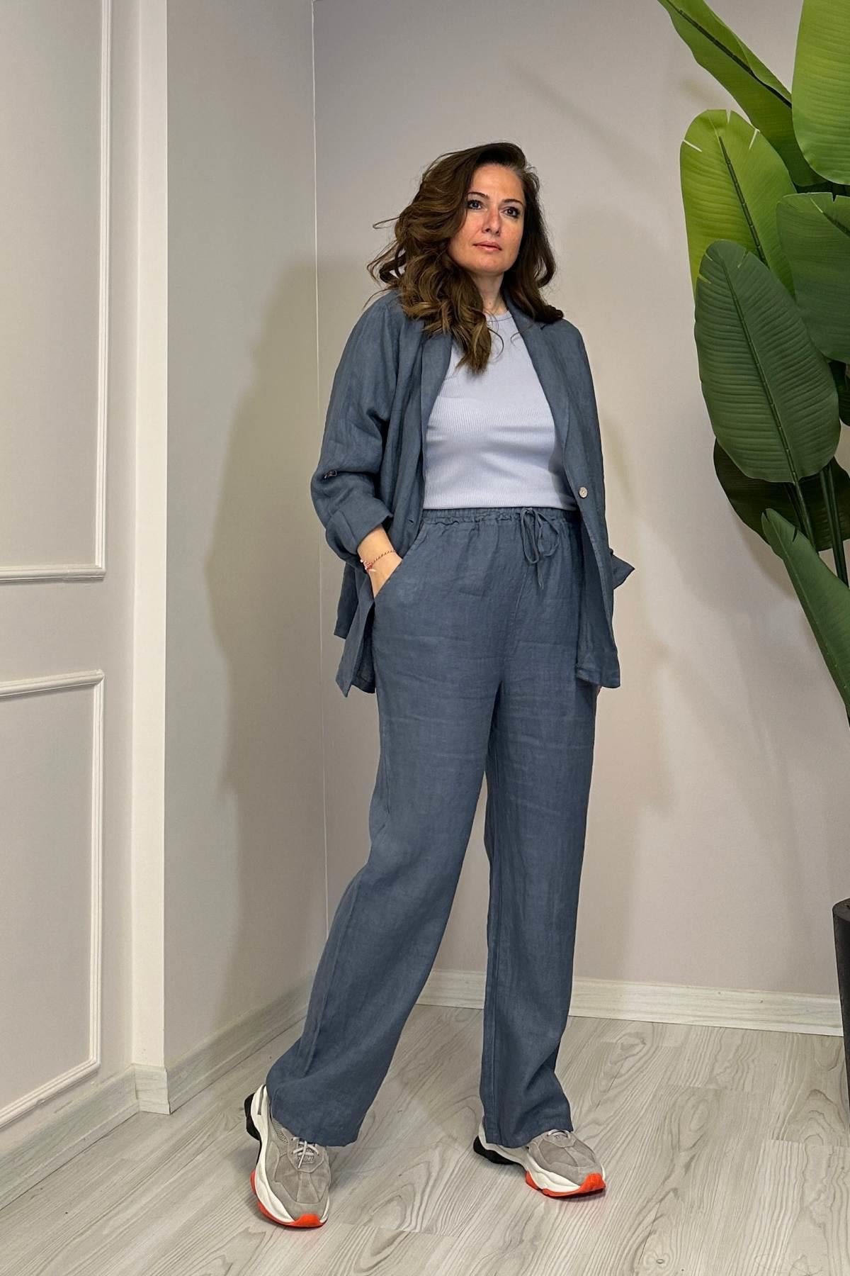 Blazer Ceketli Tek Düğmeli Takım İndigo Mavi