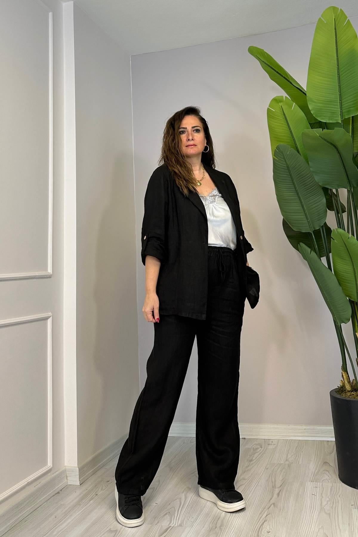 Blazer Ceketli Tek Düğmeli Takım Siyah