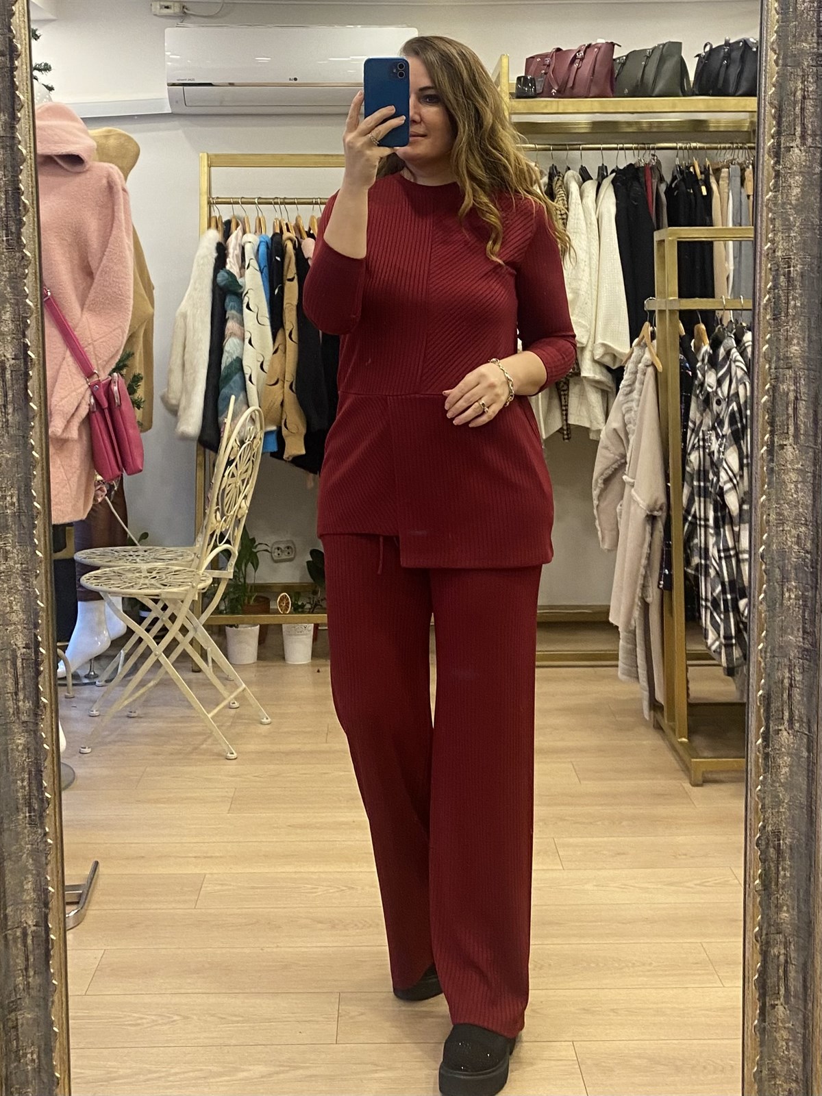 Bluz Dikiş Detaylı Takım Bordo
