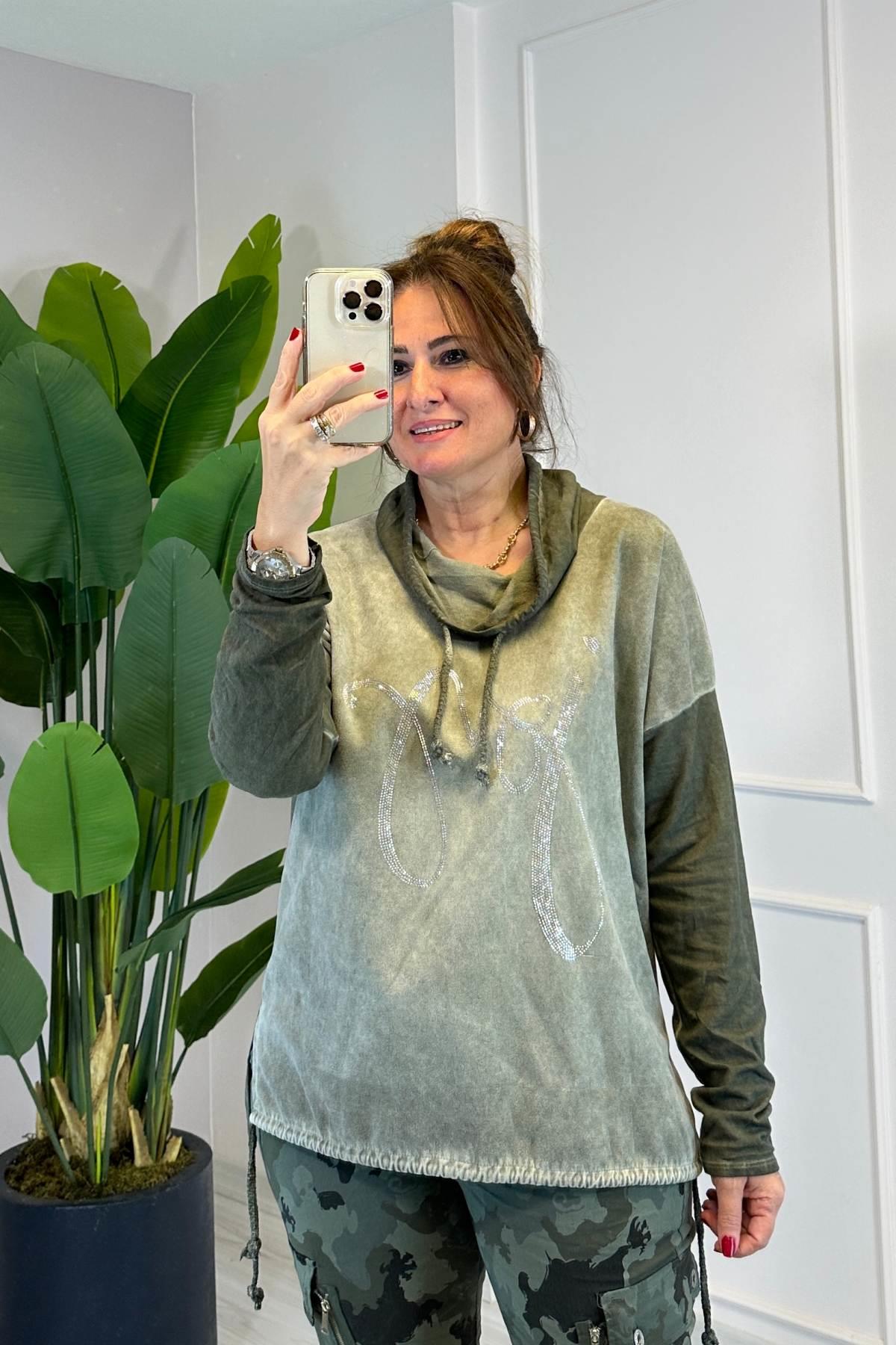 Boğaz İp Büzgü Detaylı Bluz Yeşil