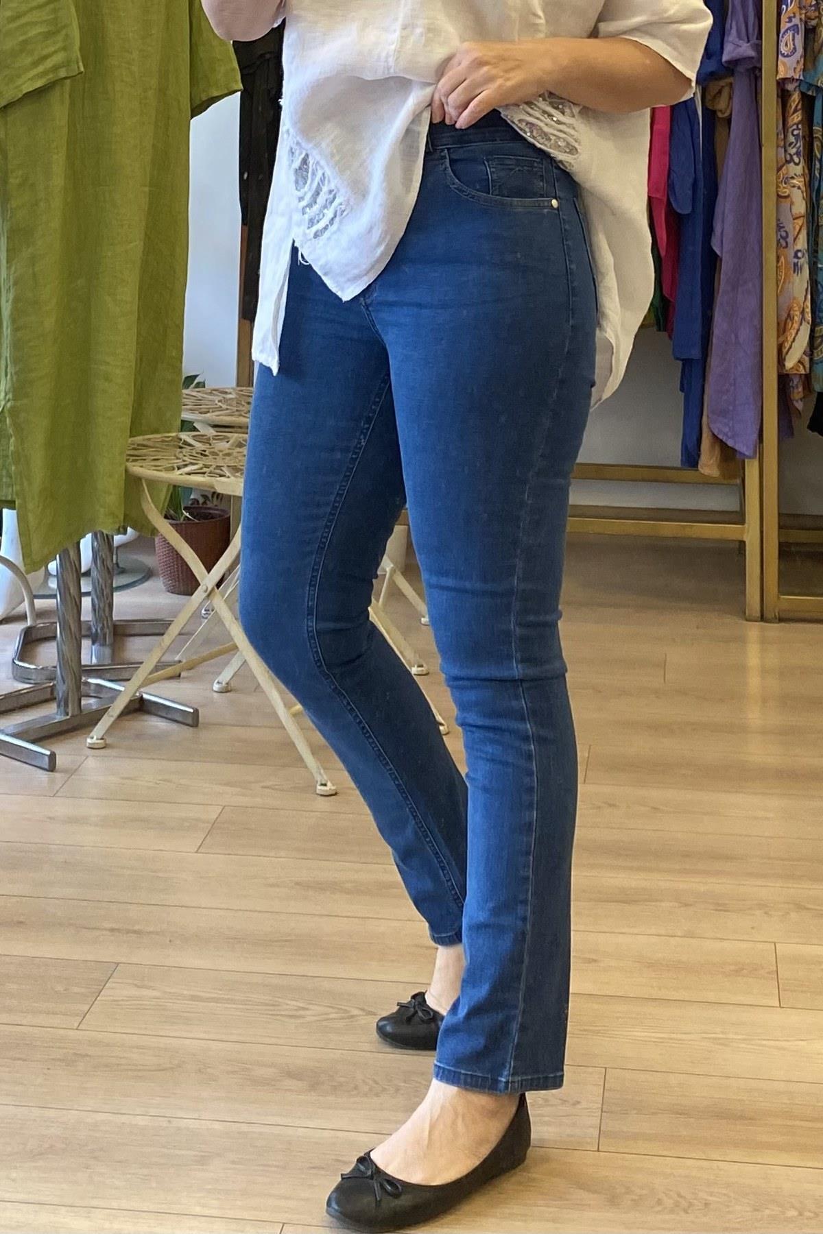 Boru Paça Toparlayıcı Kot Pantolon Lacivert