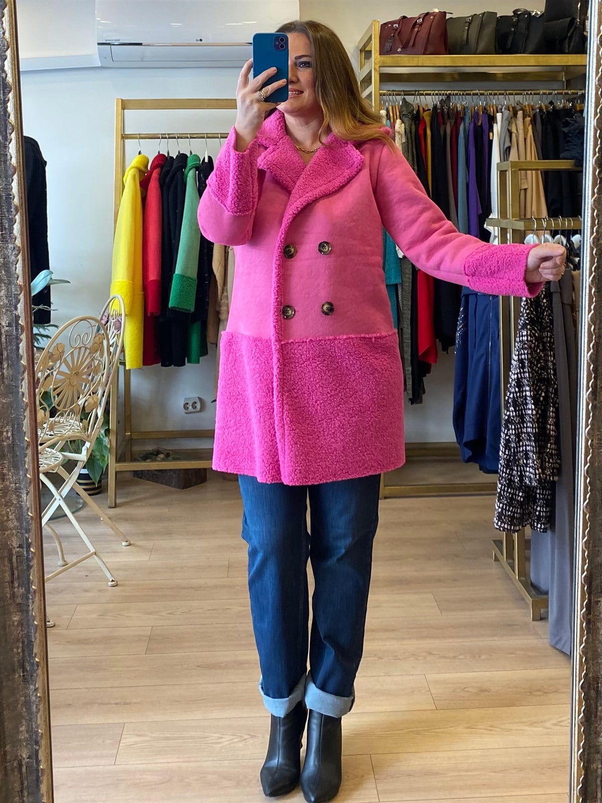 Buklet Nubuk Detaylı Kaban Pembe