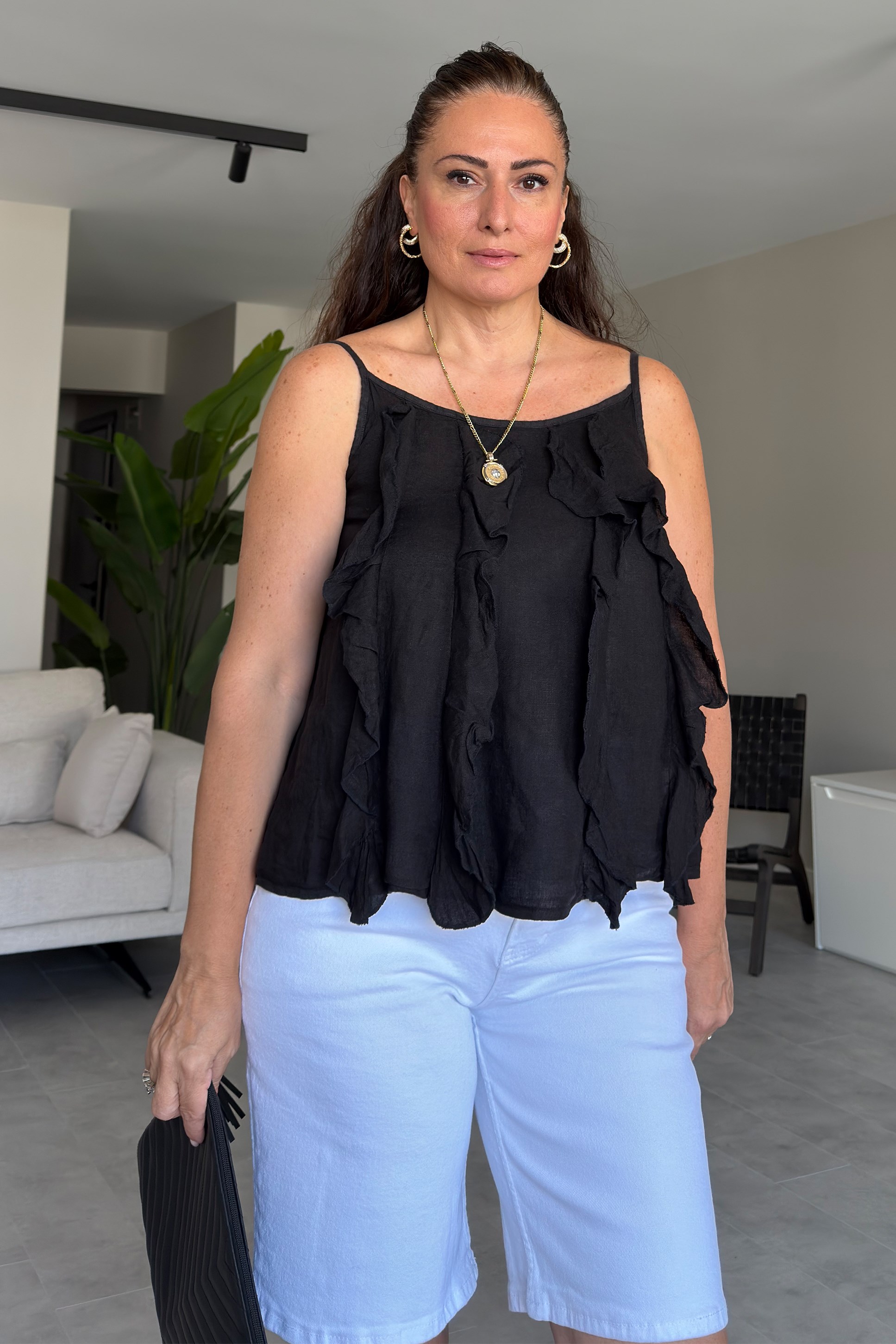Kalven Fırfırlı Bluz Siyah