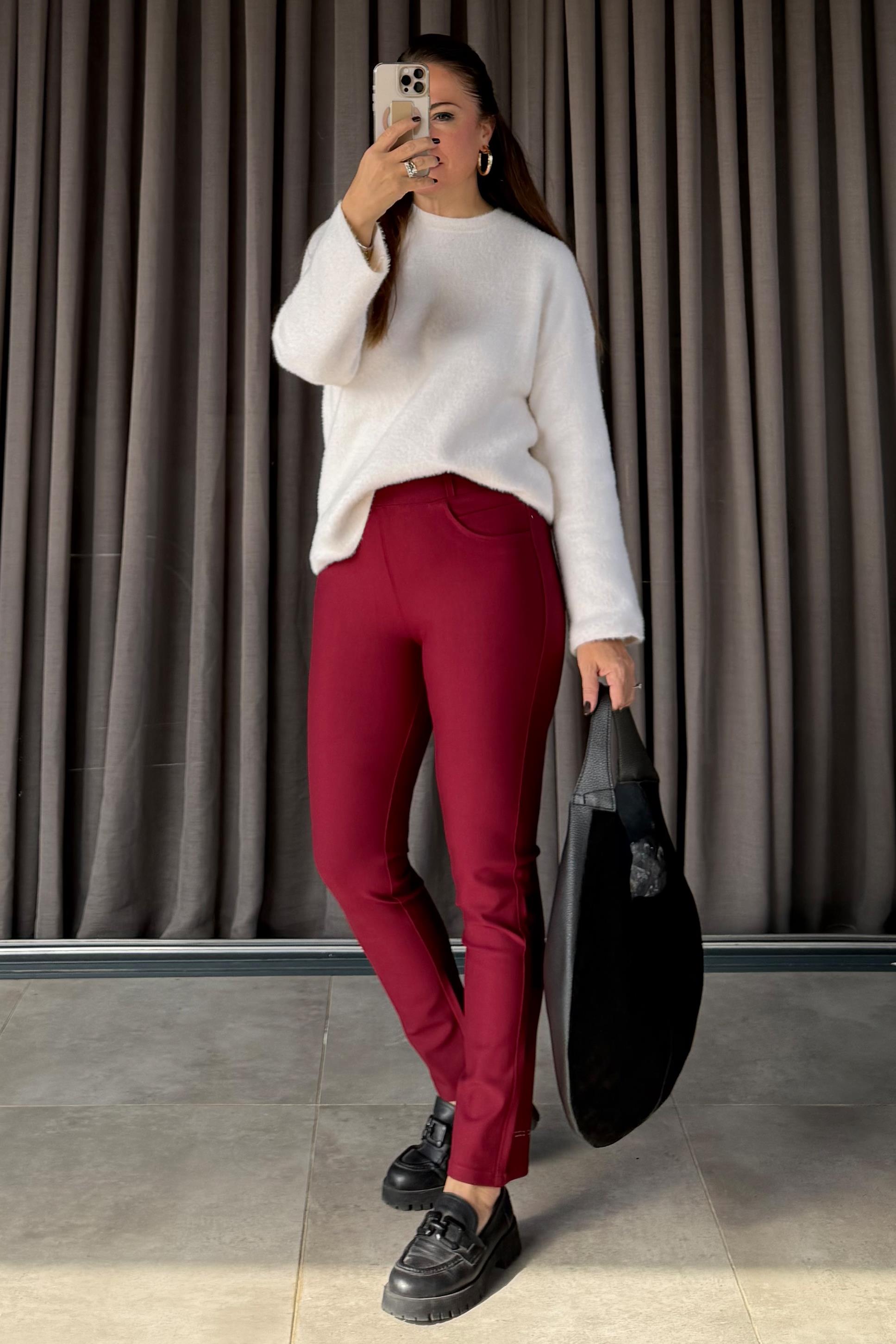 Aster Punto Kumaş Pantolon Bordo