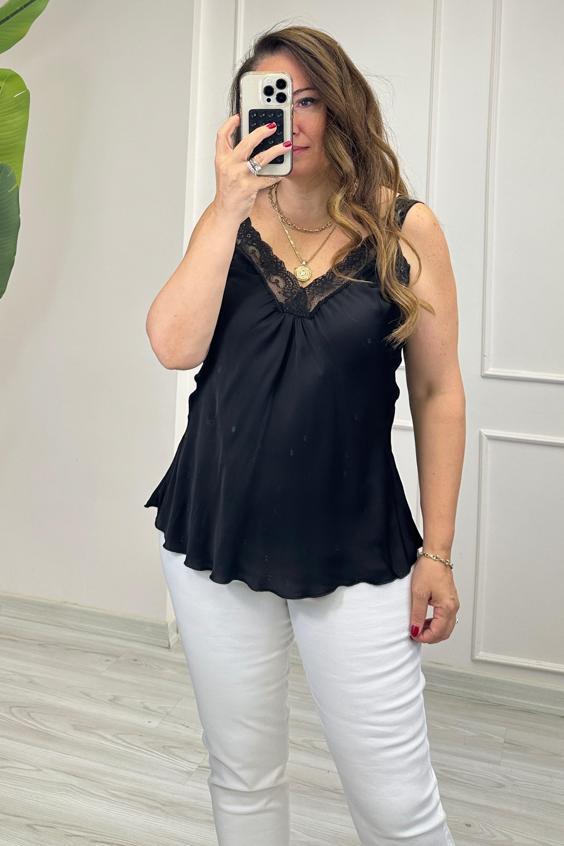 Chloe Dantel Askılı Bluz Siyah