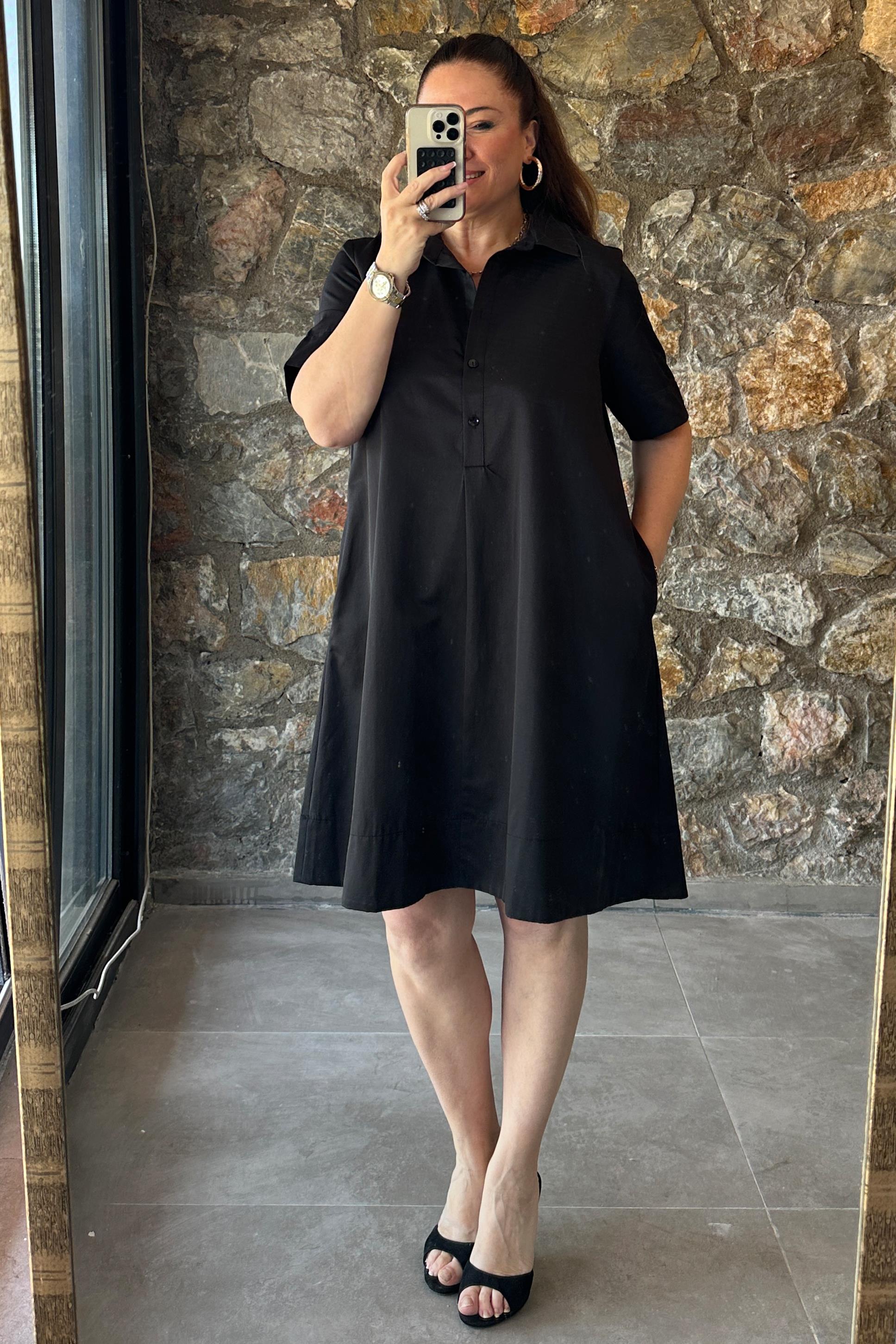 Noemi Yakalı Çan Model Elbise Siyah