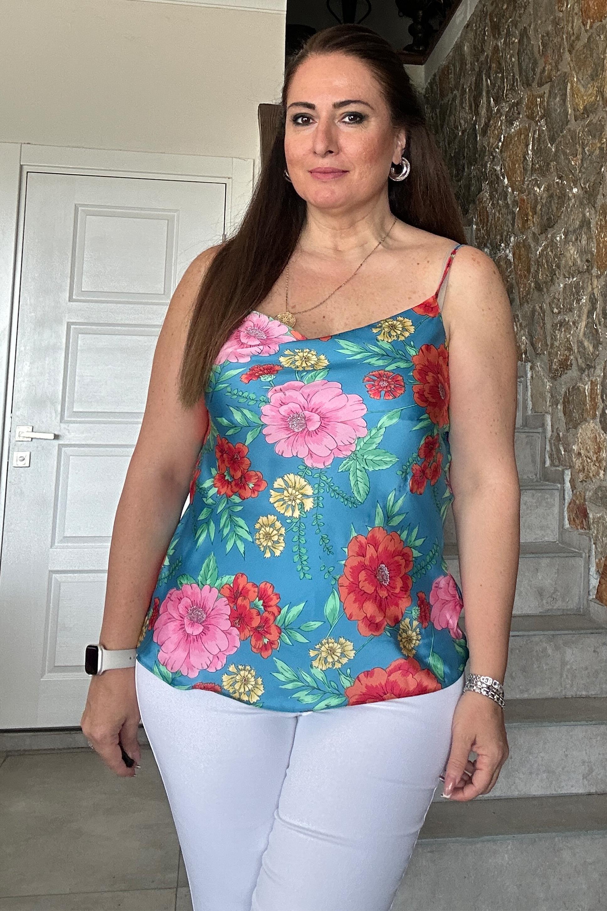Adel Saten Çiçekli Bluz
