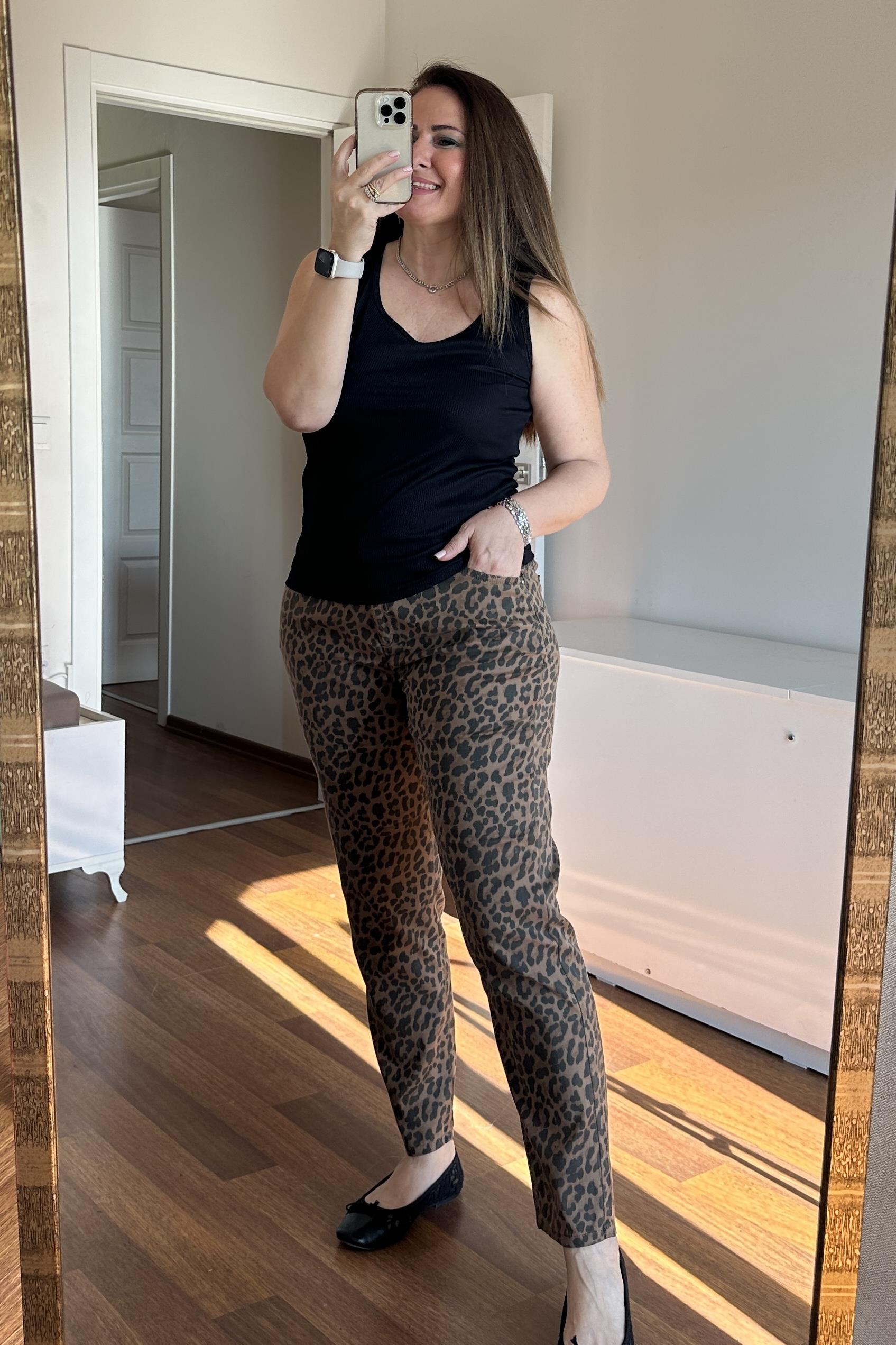 Mevsimlik Leopar Pantolon Kahverengi