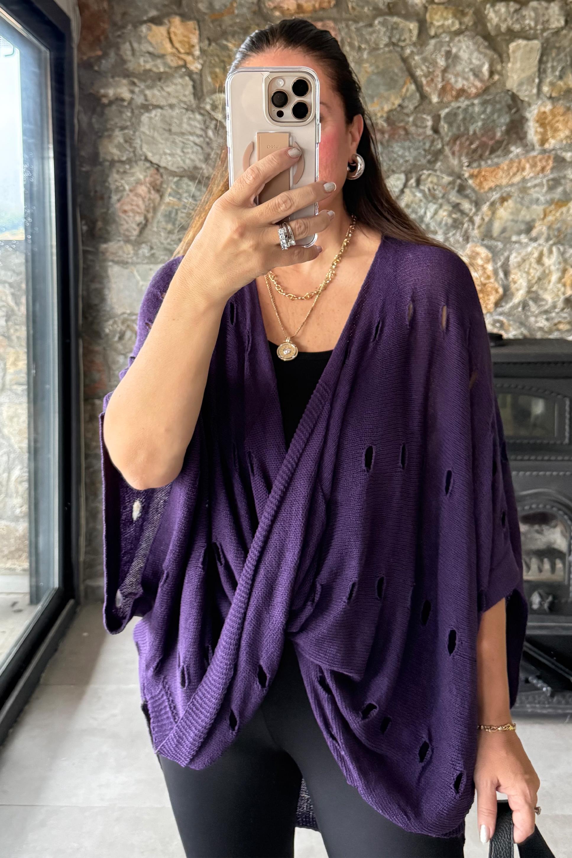 Hazel Delikli Triko Bluz Mor