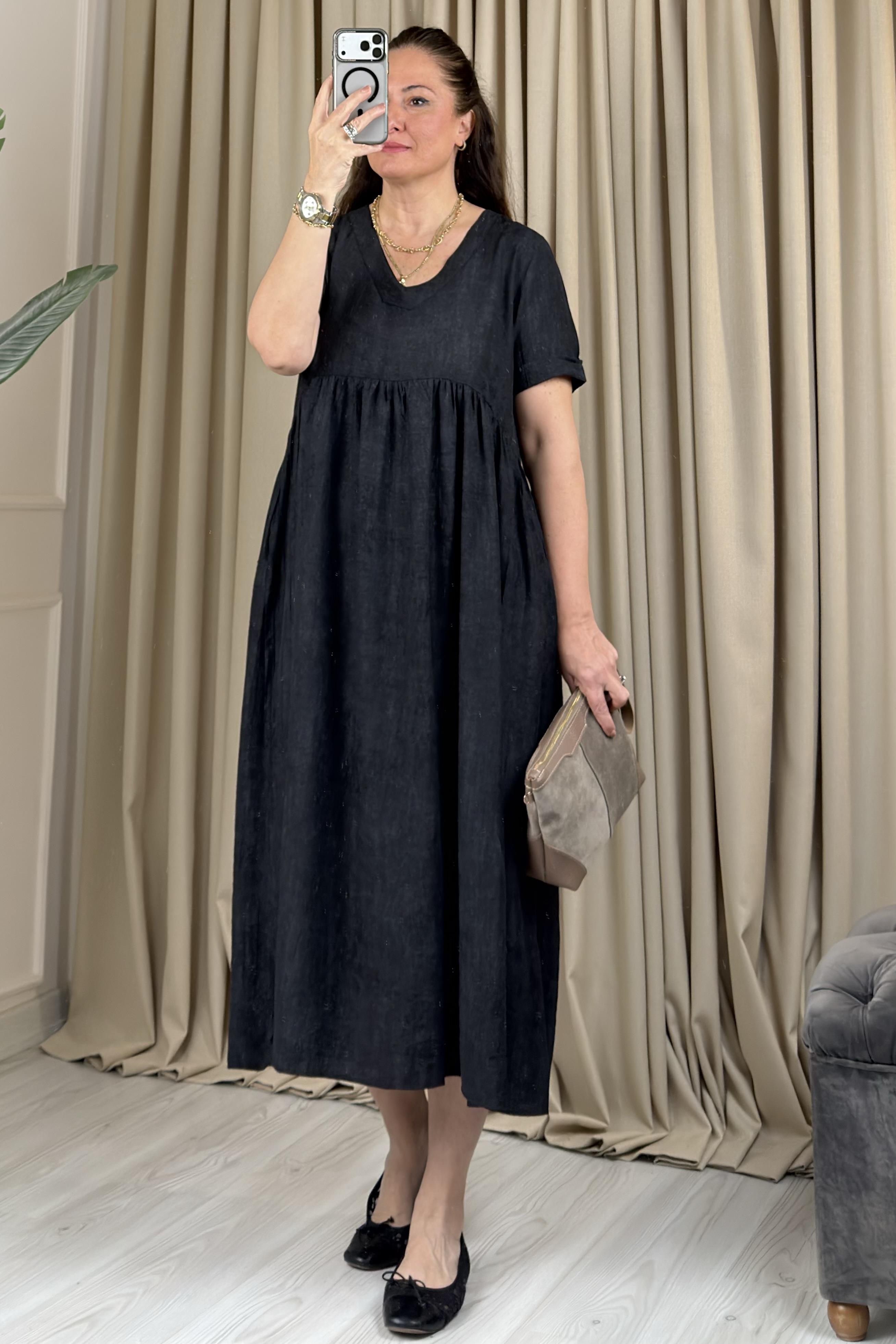 Jade Batik Desenli Elbise Siyah