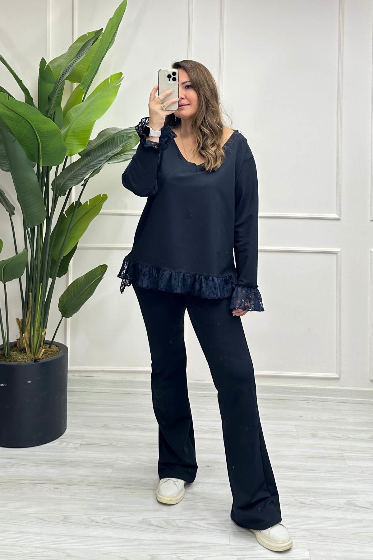 Dantel Detaylı Takım Lacivert