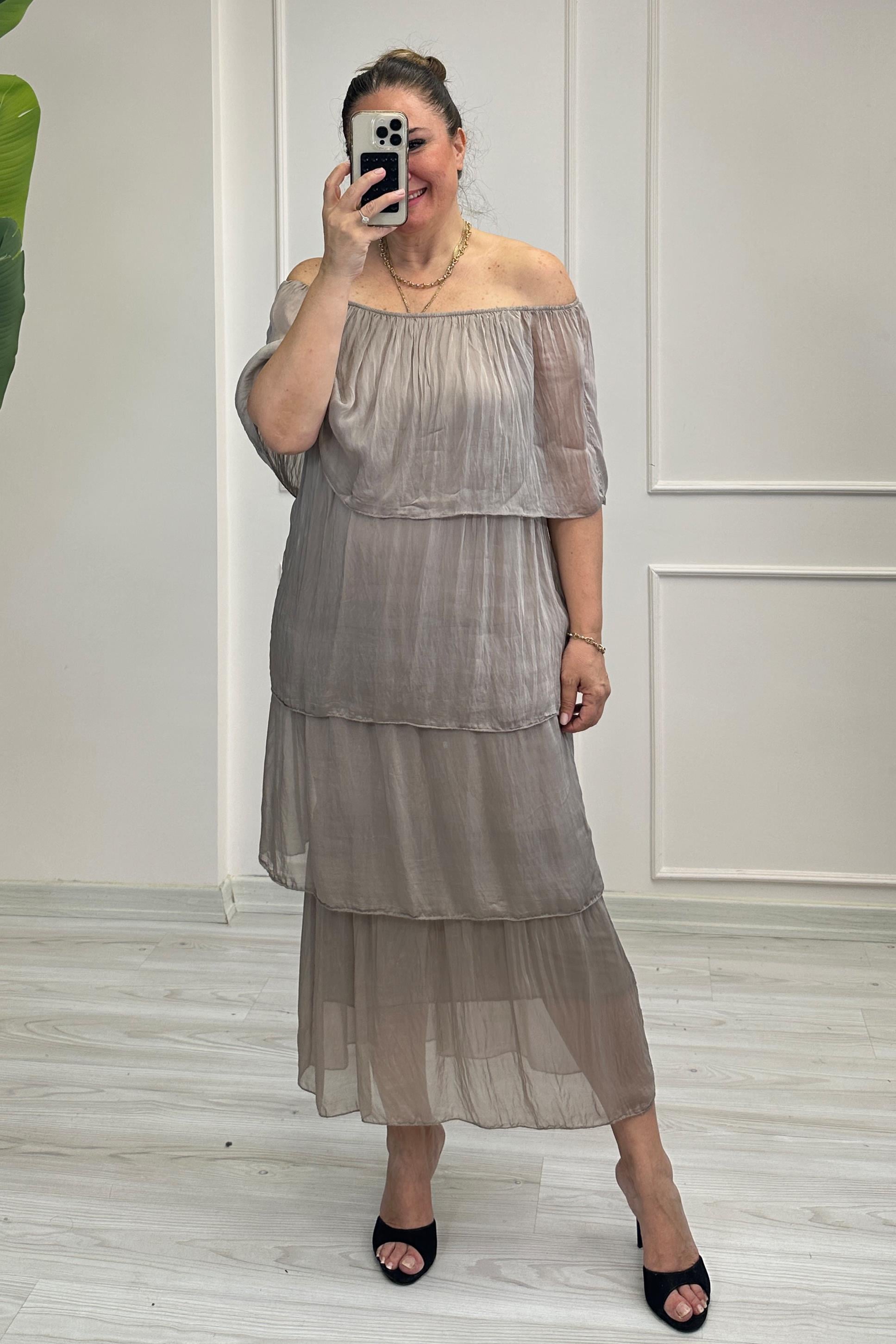 Diane Madonna Yaka İpek Elbise Taş
