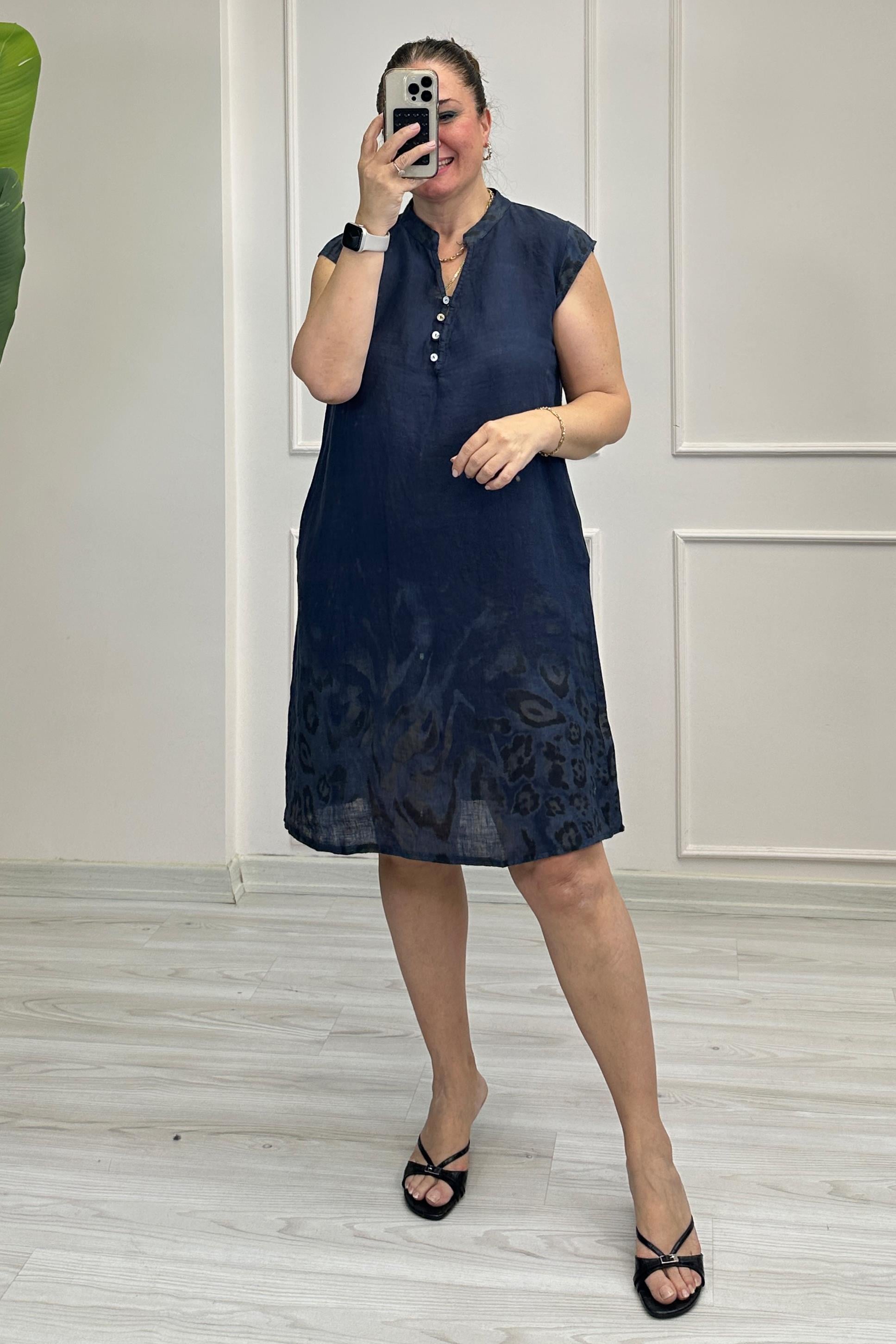Julie Desenli Keten Elbise Lacivert
