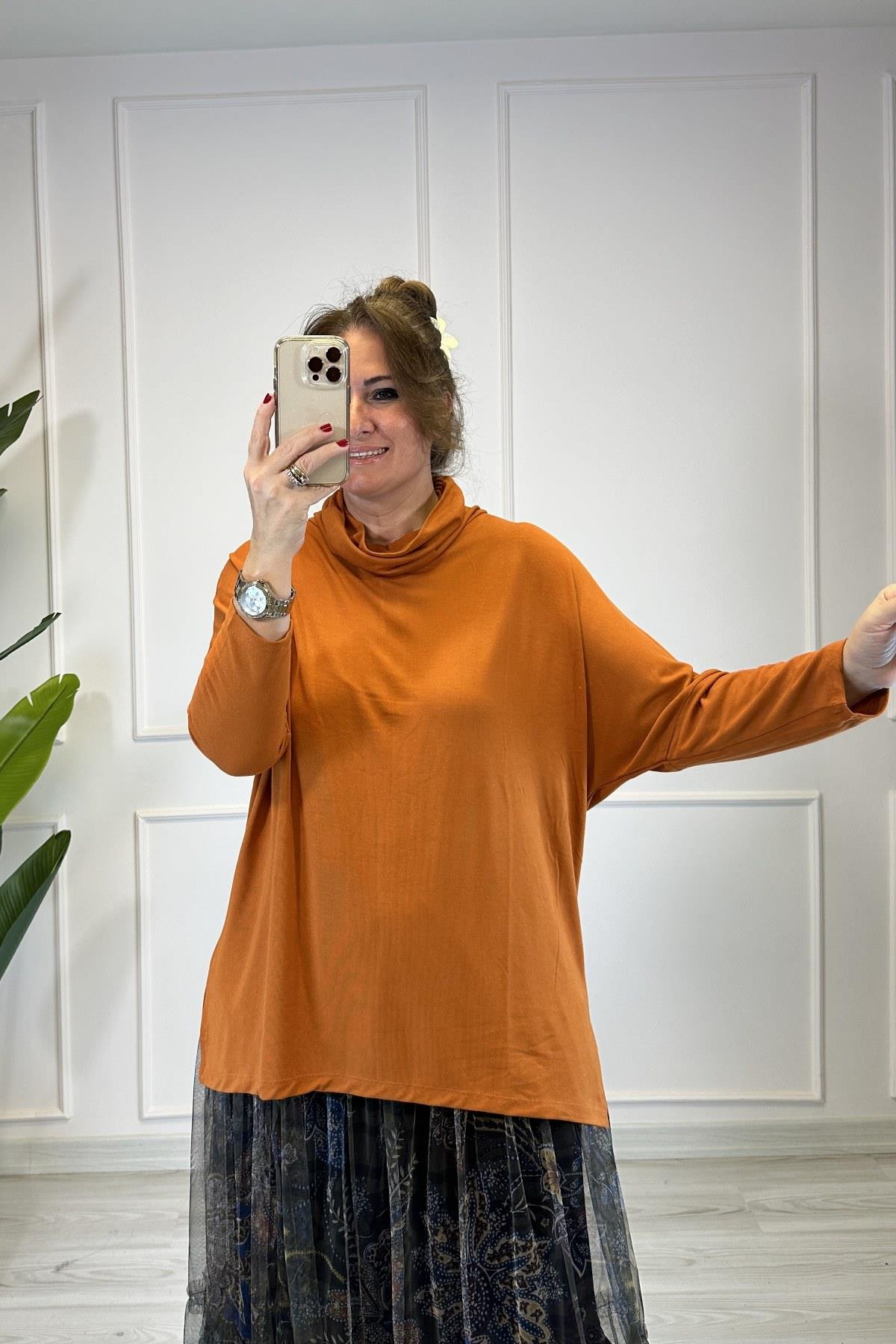 Degaje Yaka Tunik Bluz Tarçın