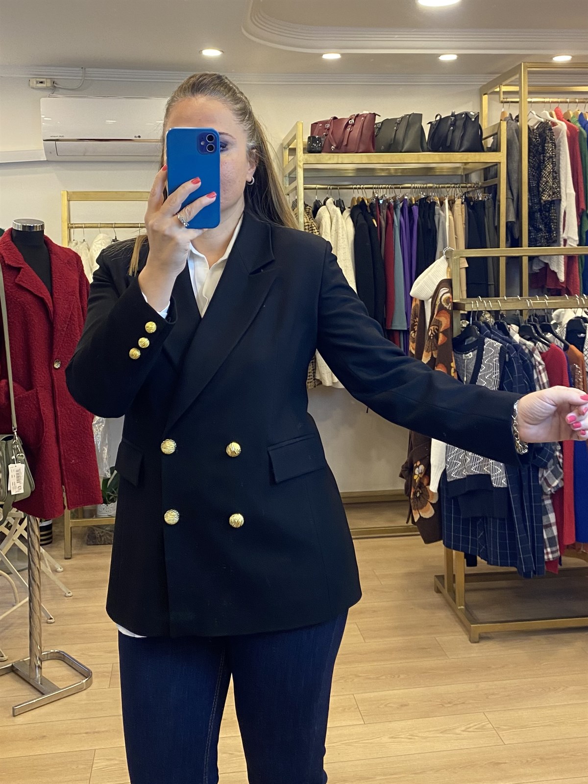 Düğme Detaylı Ceket Siyah