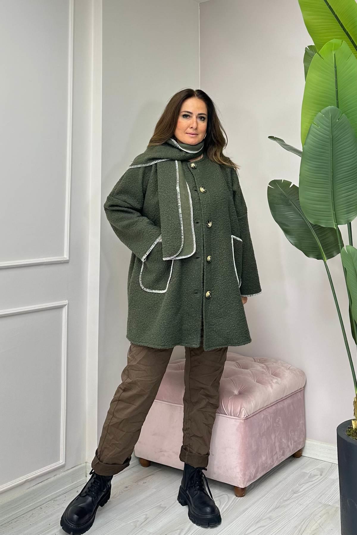 Düğmeli Keçe Kaban -Haki