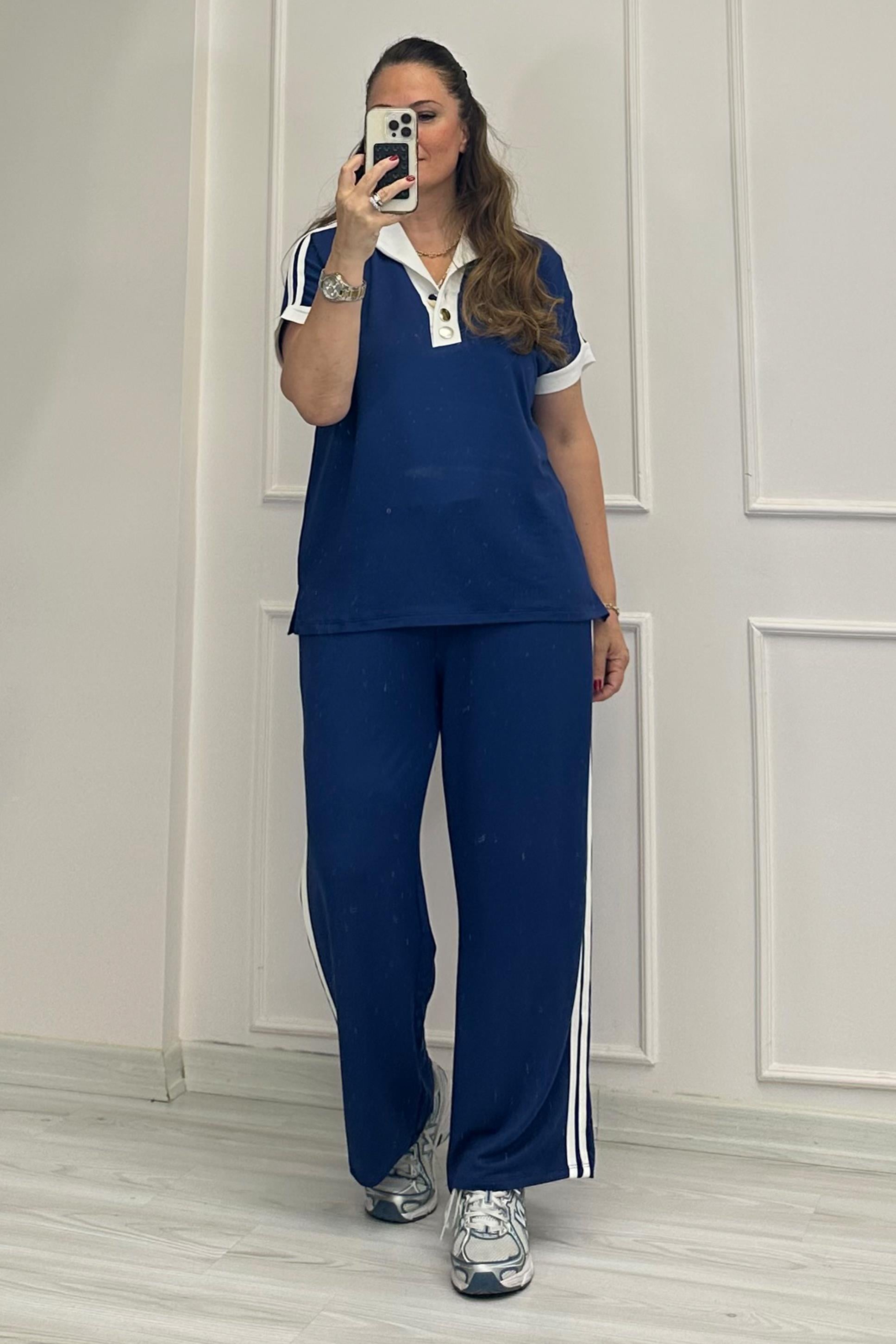 Lili Düğme Detaylı Takım Saks Mavi