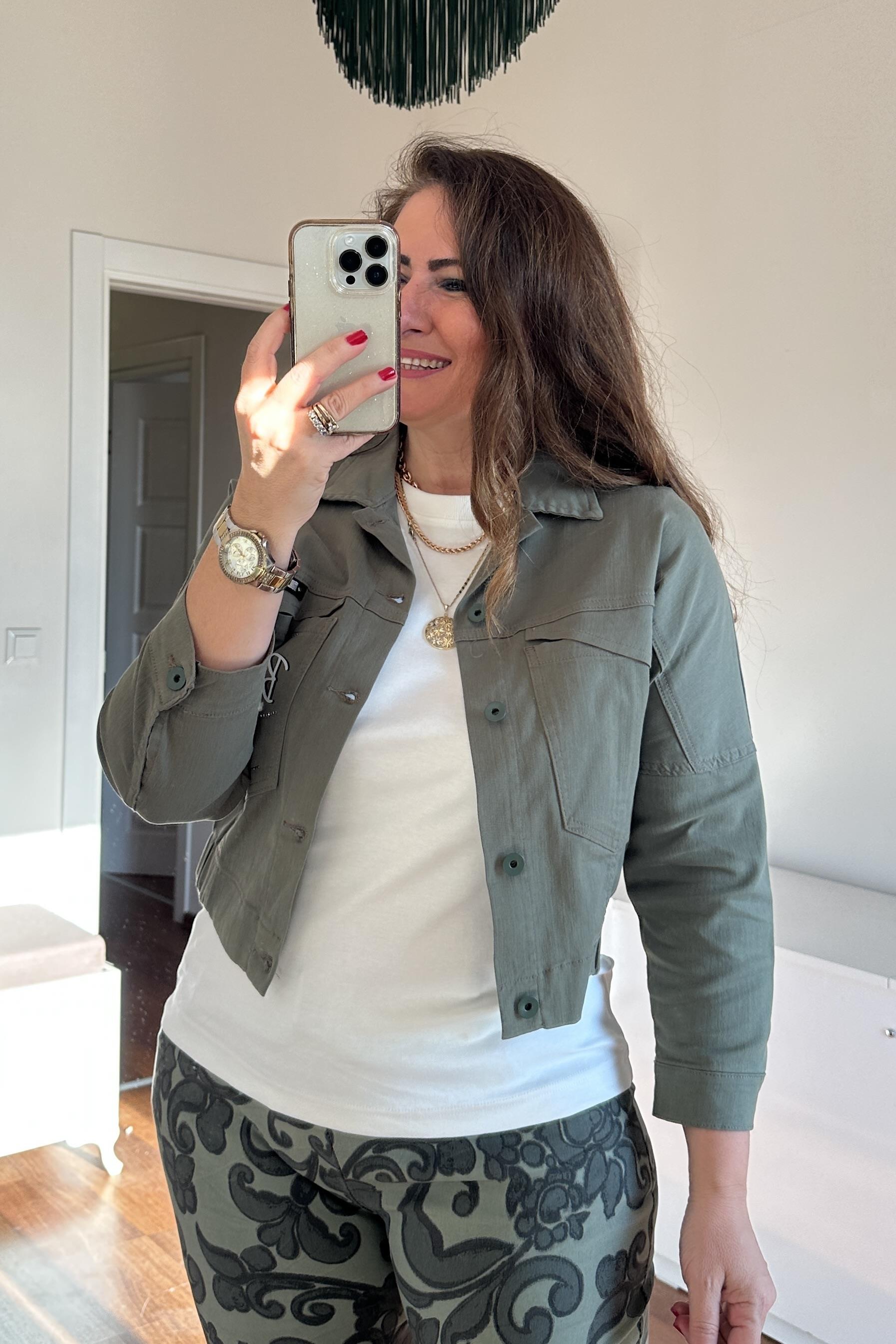 Taşlı Bomber Ceket Yeşil