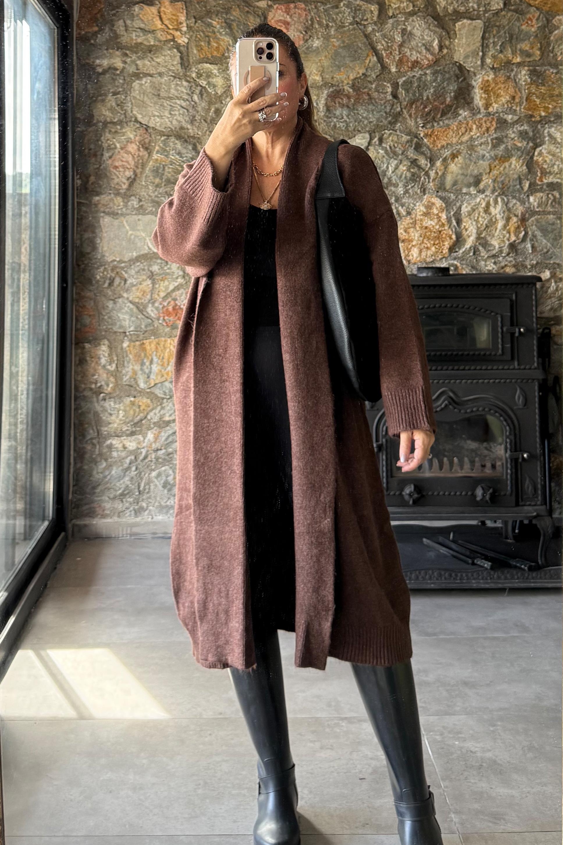 Style Şal Yaka Hırka Tarçın