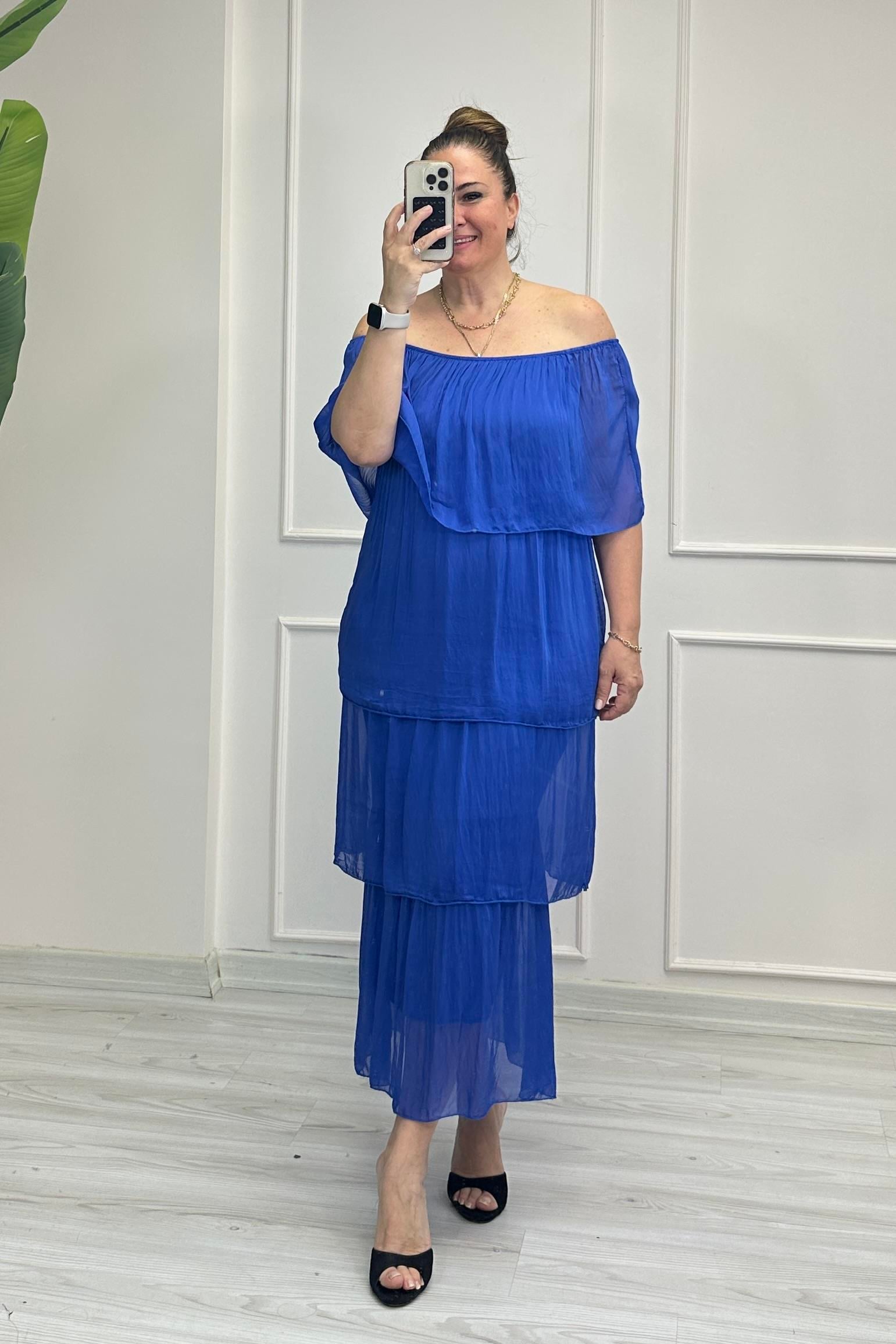 Diane Madonna Yaka İpek Elbise Saks