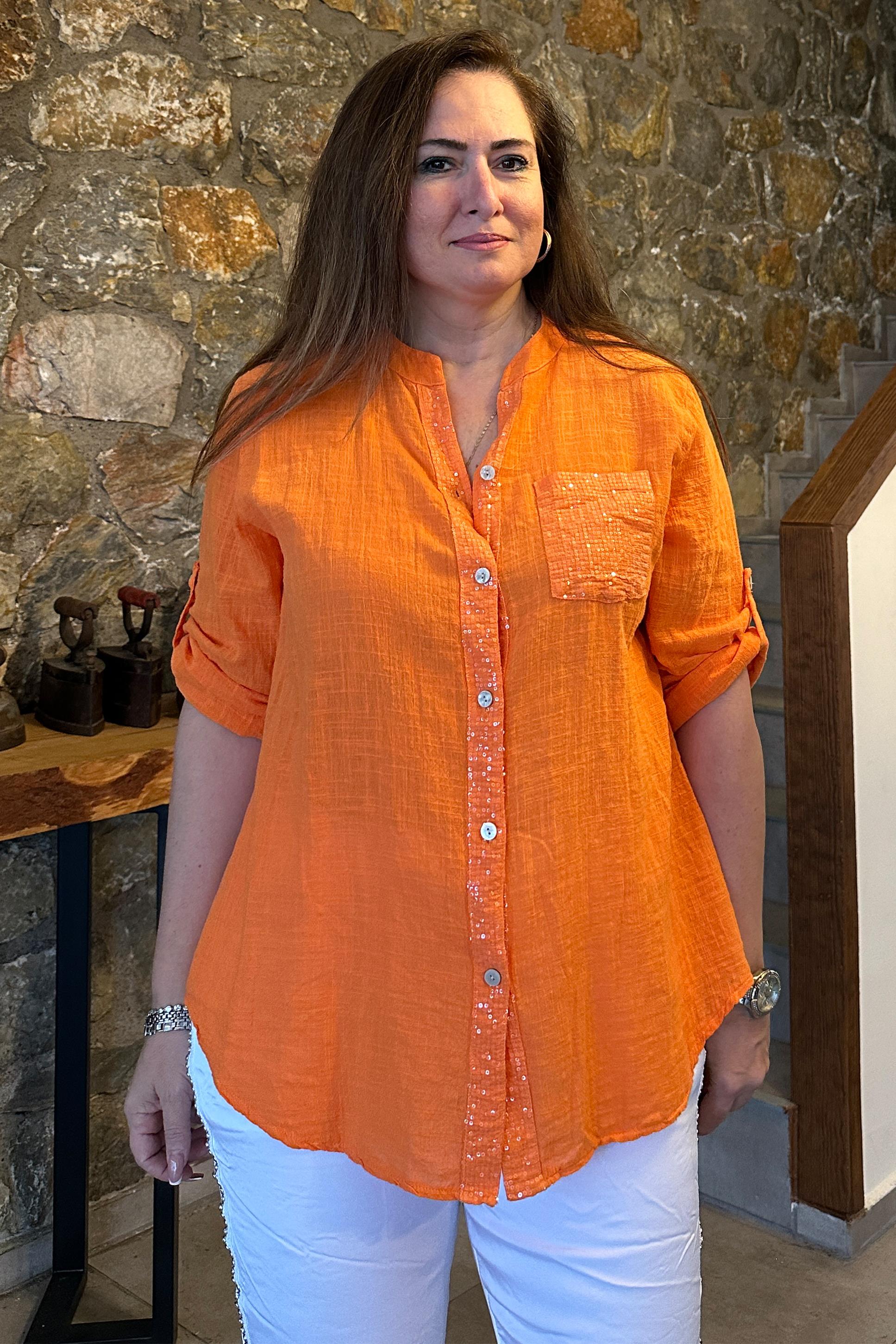 Remi Pullu Gömlek Orange