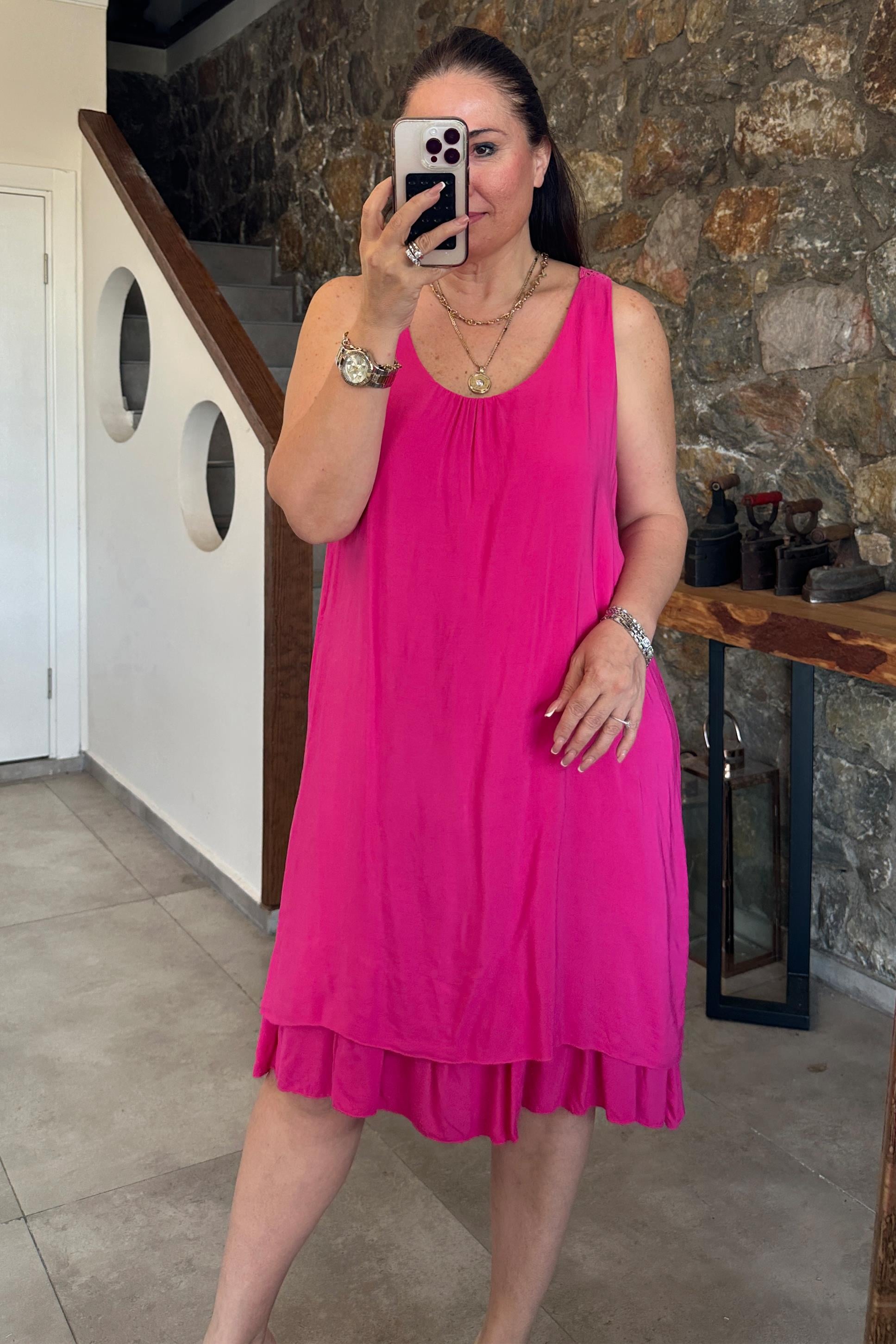 Mina Sırt Örgü Elbise Pembe