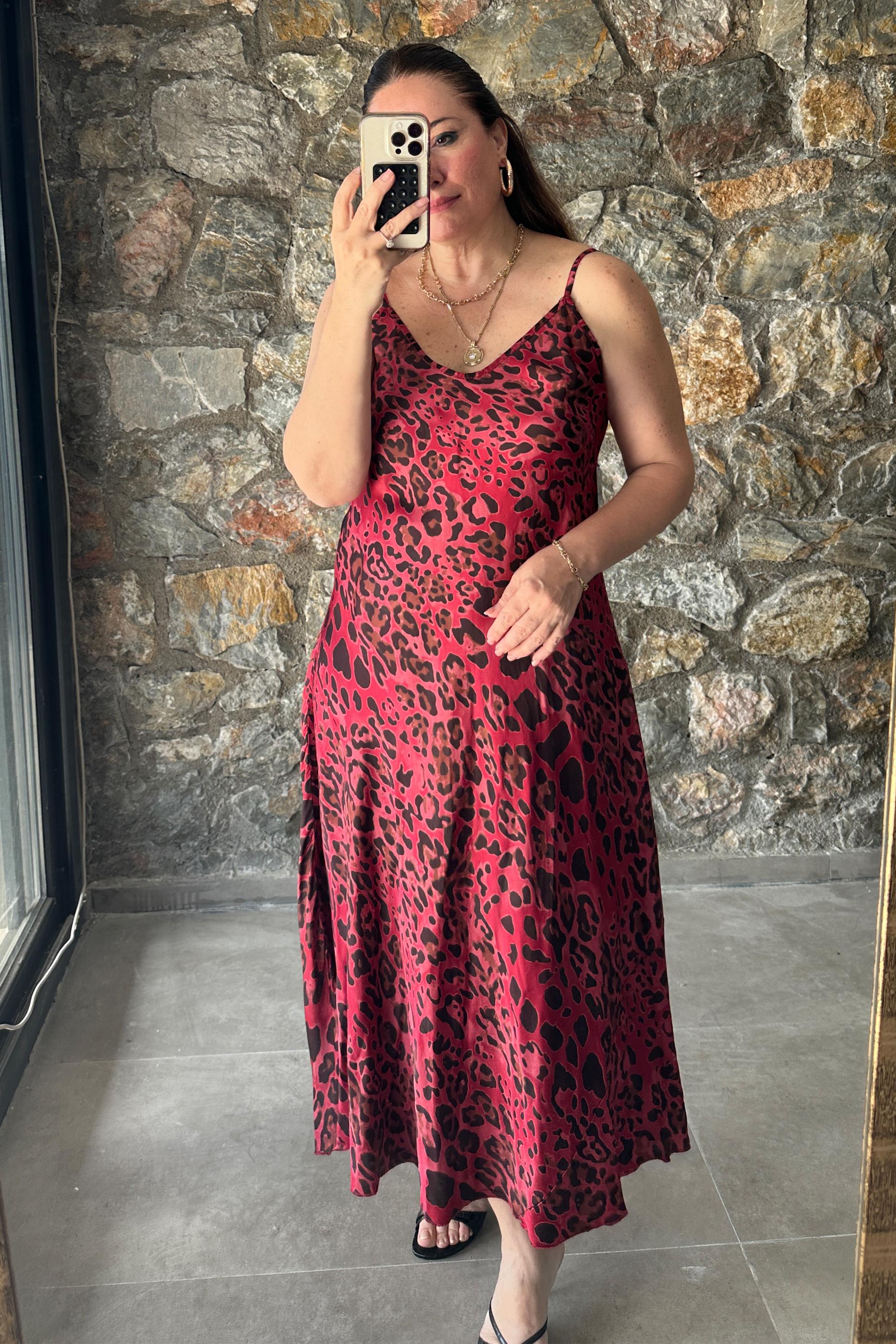 Valeria Askılı Saten Elbise Kırmızı