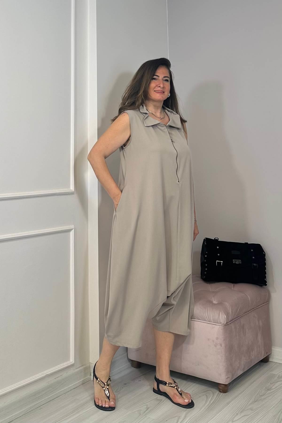 Fermuarlı Şalvar Model Tulum Taşrengi