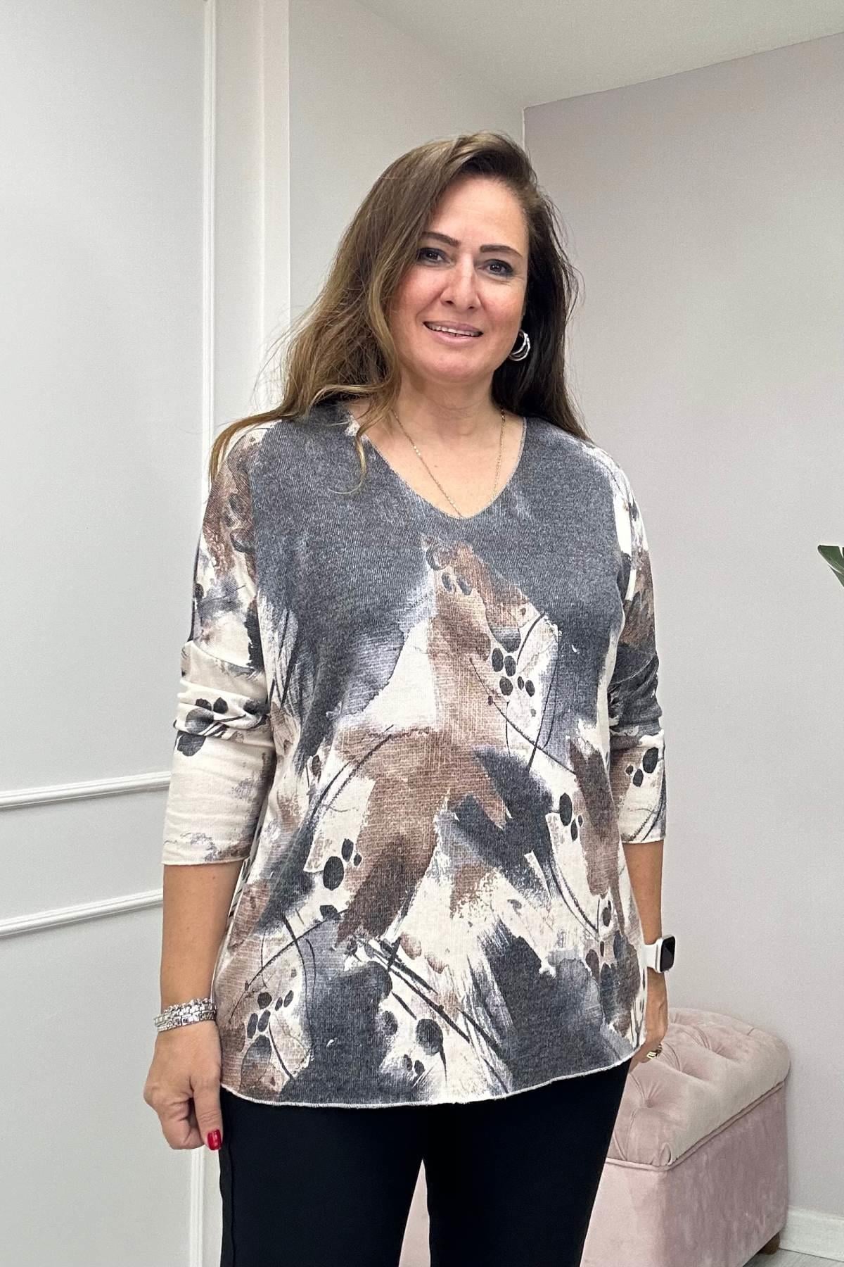 Fırça Desen Angora Triko -Antrasit