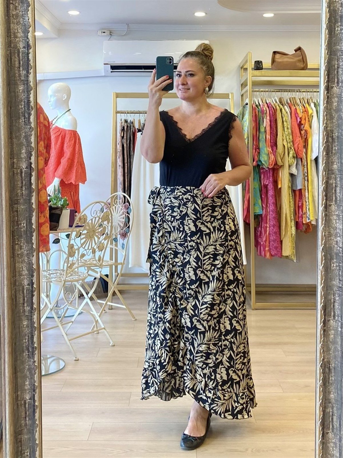 Fırfır Detaylı Anvelop Etek Siyah