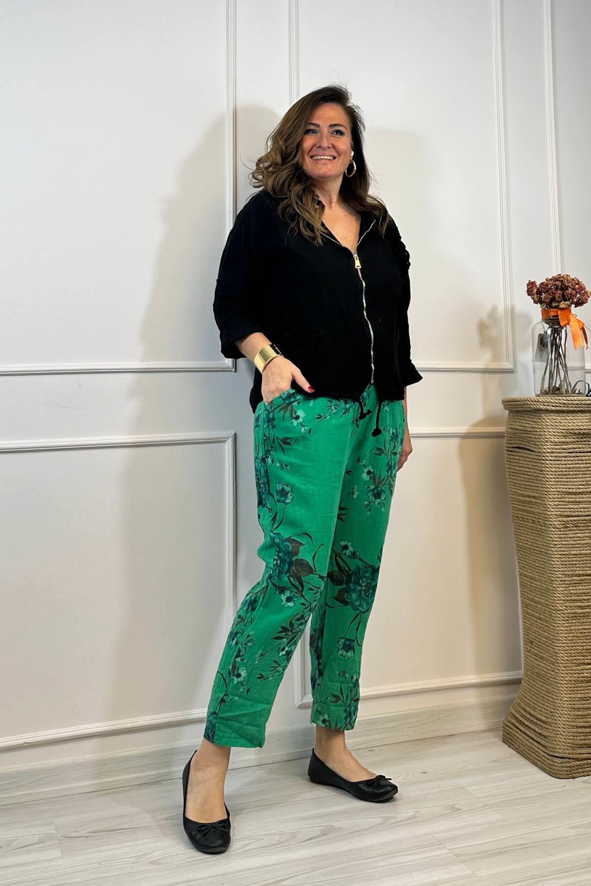 Fisto Detaylı Kapşonlu Fermuarlı Keten Ceket Siyah