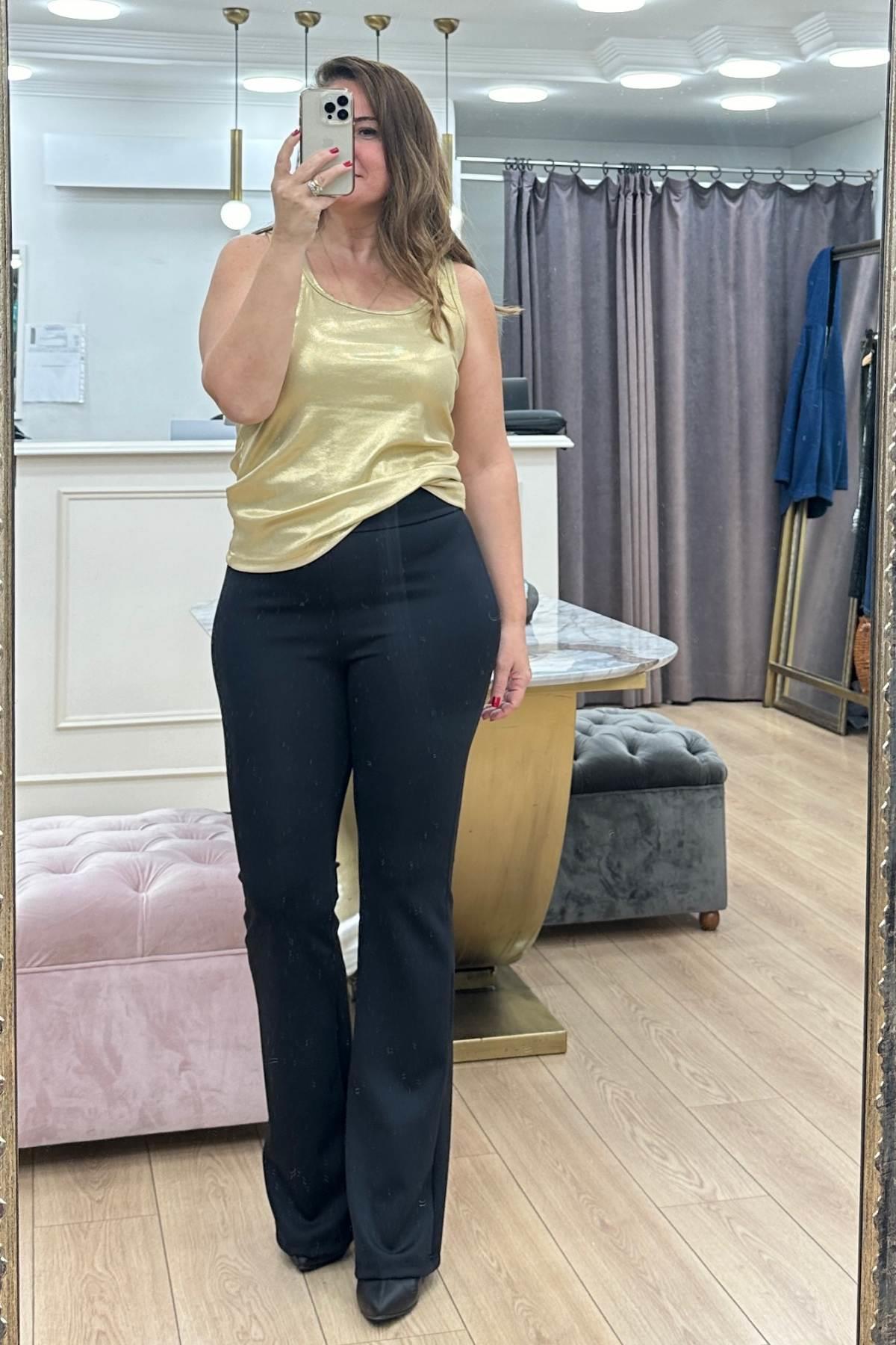 İspanyol Paça Dalgıç Kumaş Pantalon Siyah