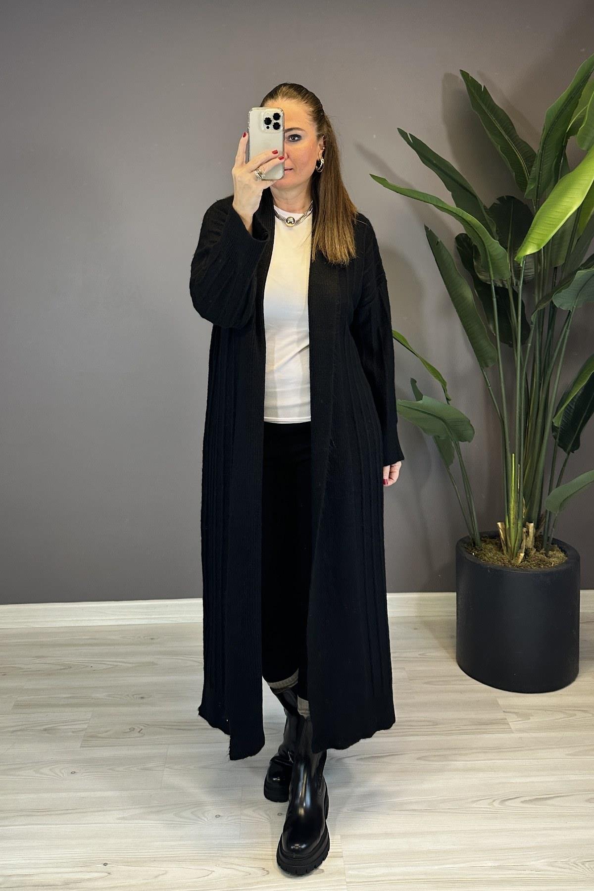 Kalın Fitilli Hırka Siyah