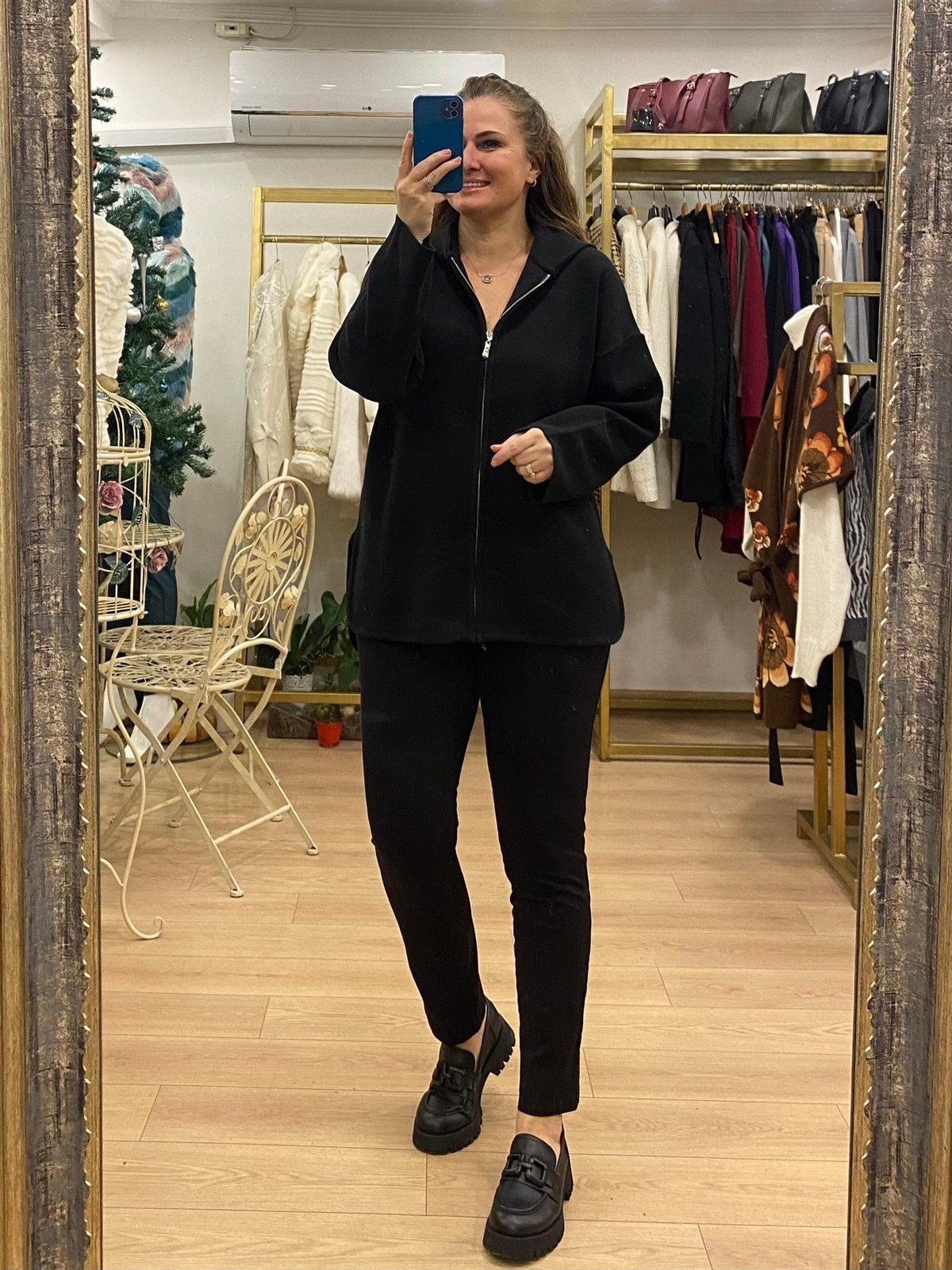 Kapüşonlu Fermuarlı Ceket Siyah