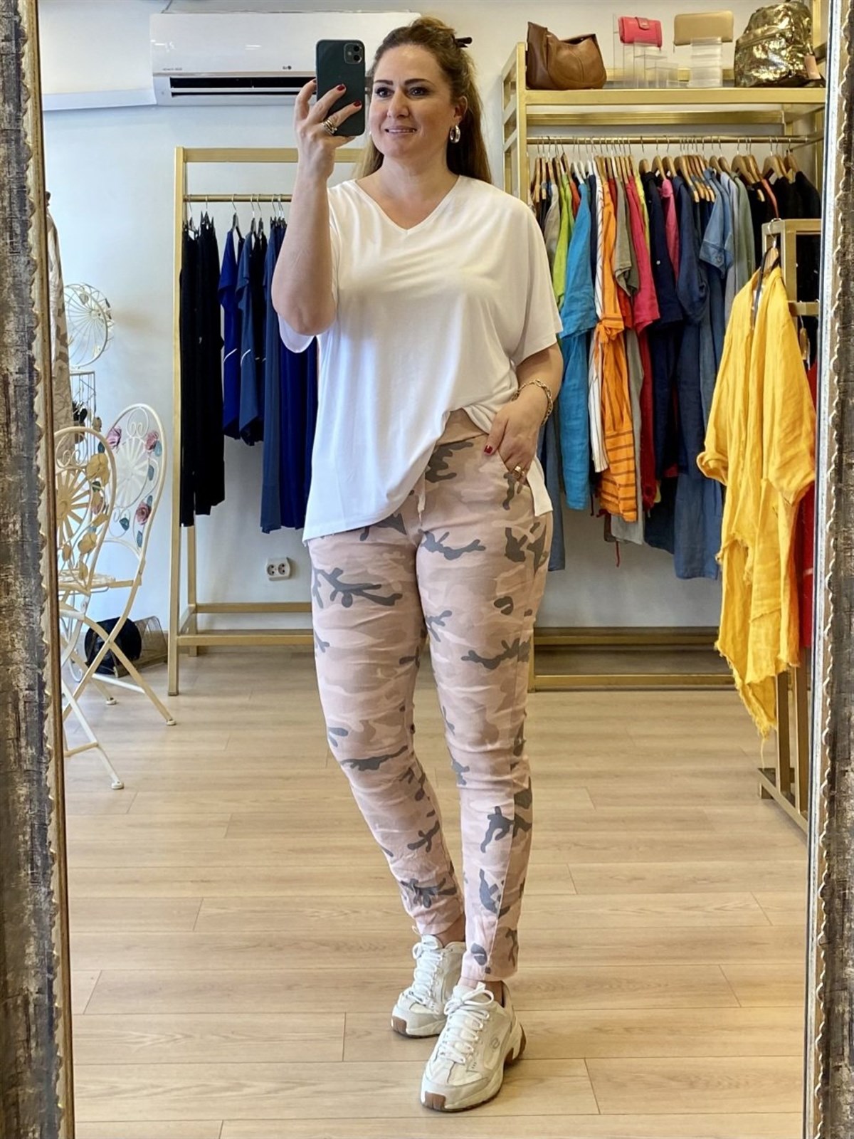 Kendinden Desenli Full Likralı Pantolon Pembe