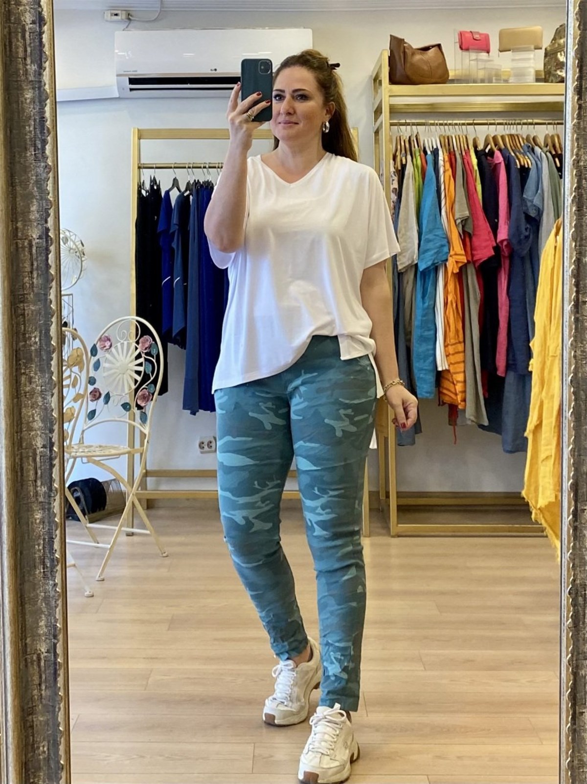 Kendinden desenli full likralı pantolon turkuaz