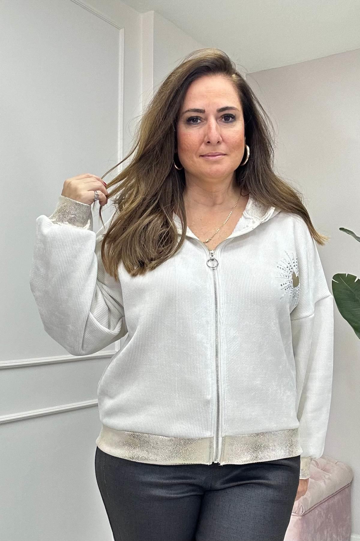 Kol Manşetli Parlak Ceket Taş Rengi