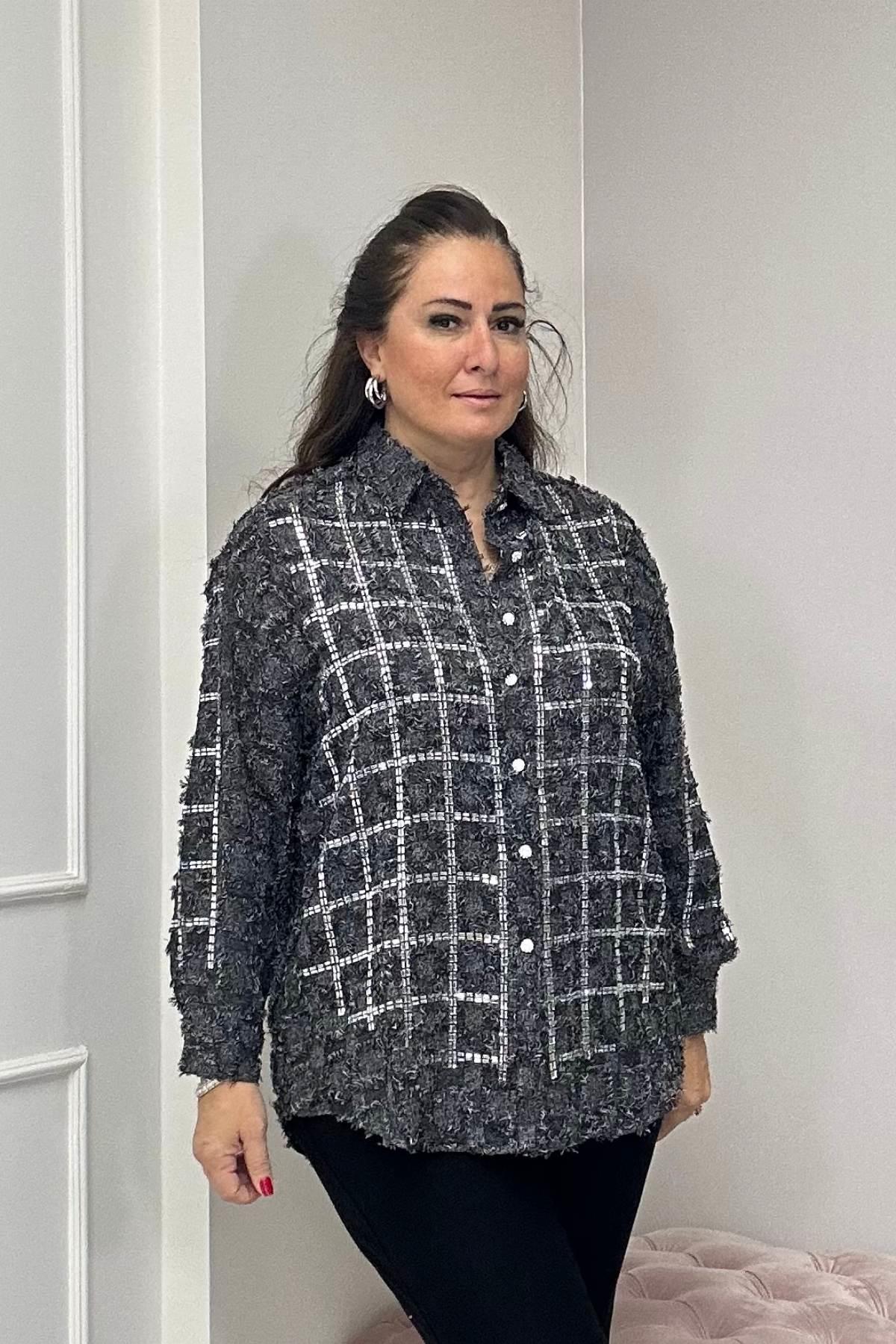Kristal Taş Detaylı Gömlek Antrasit