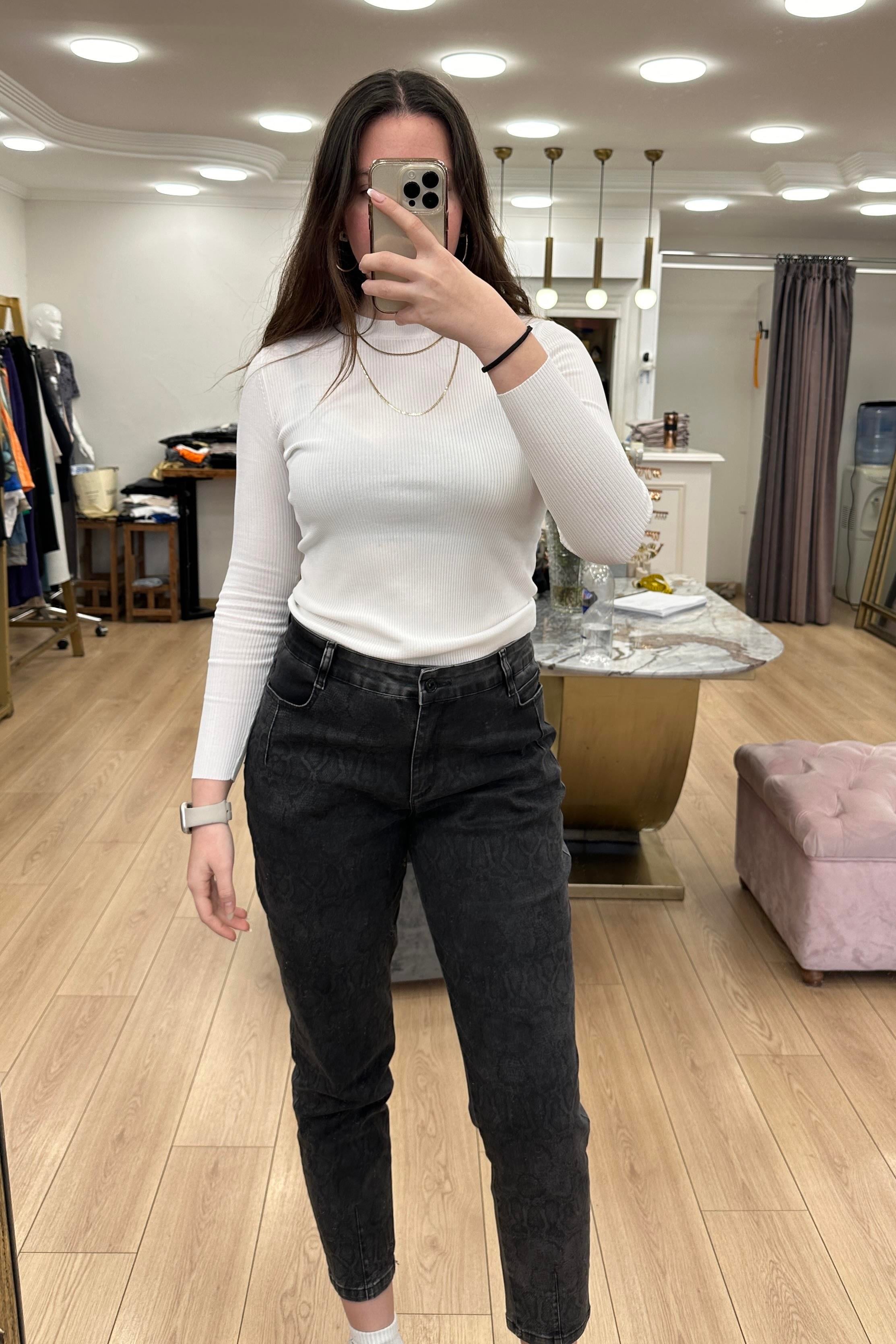 Ön Desenli Jean Gri