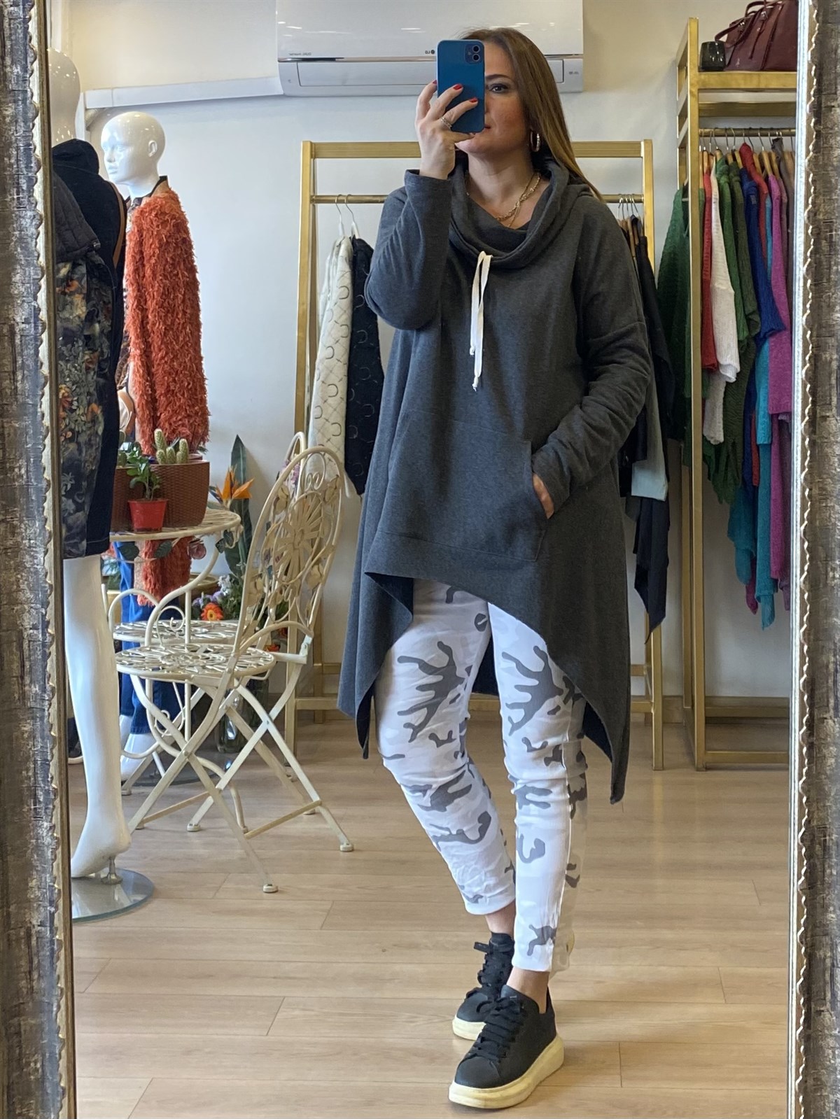 Ön Kısa Arka Uzun Sweatshirt Antrasit
