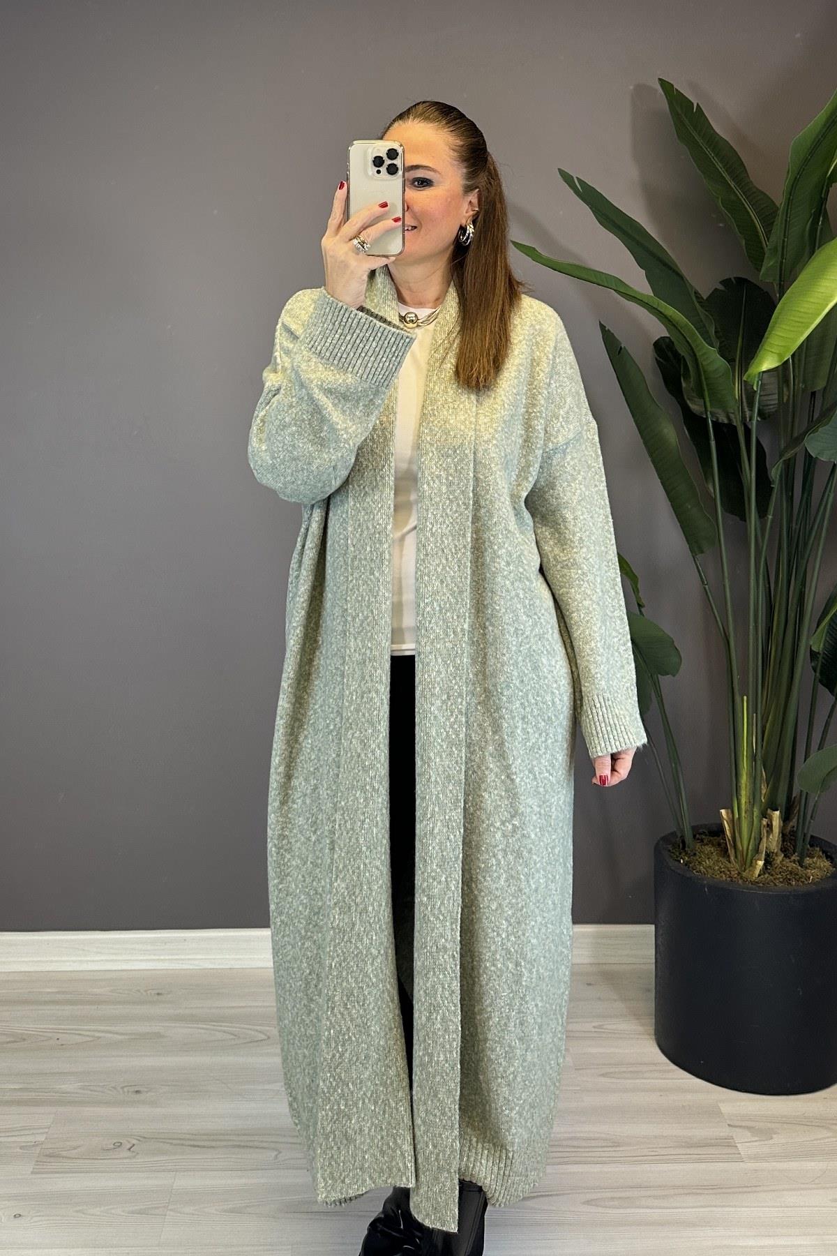 Önü Açık Şal Yaka Hırka Çağla Yeşil 