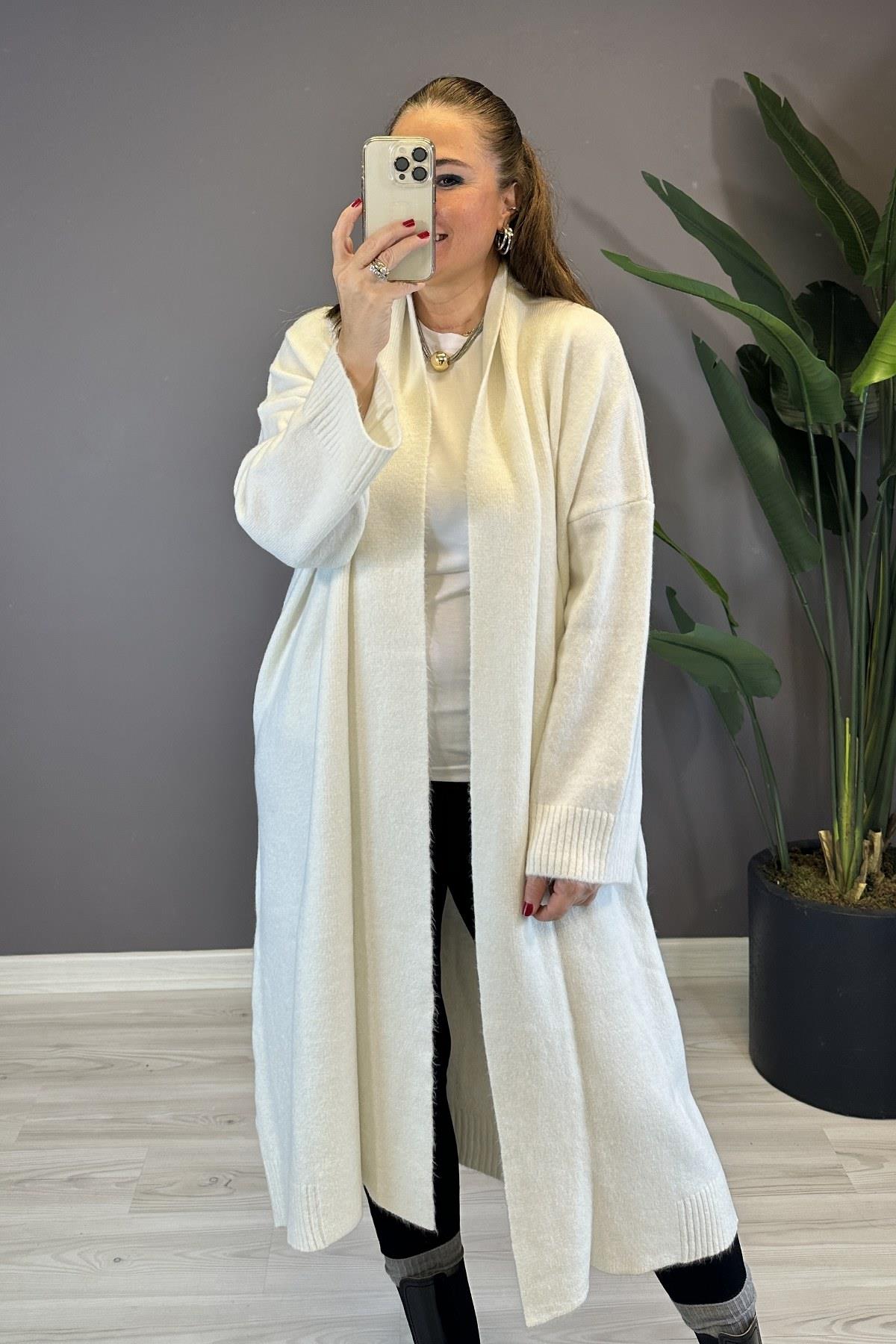 Önü Açık Şal Yaka Hırka Kemik 