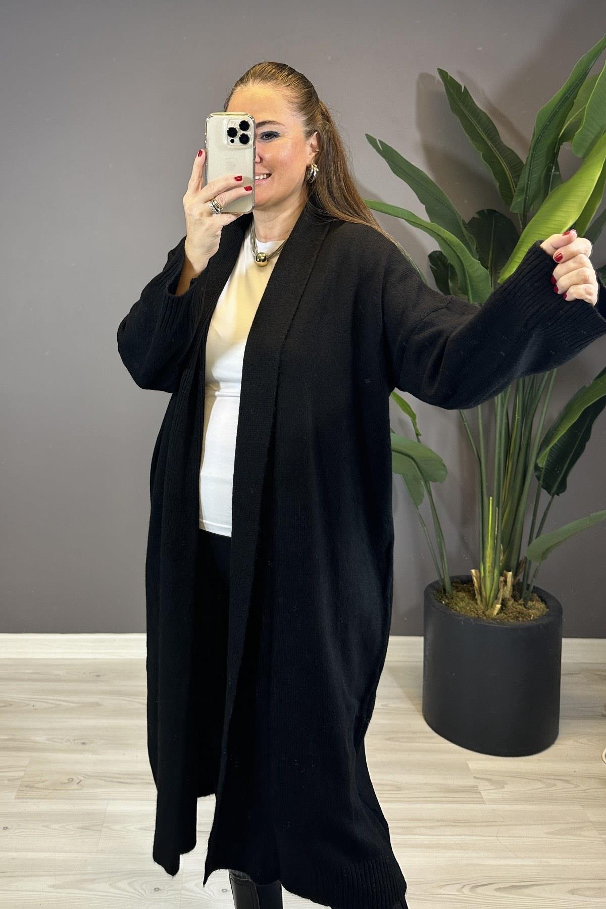 Önü Açık Şal Yaka Hırka Siyah 