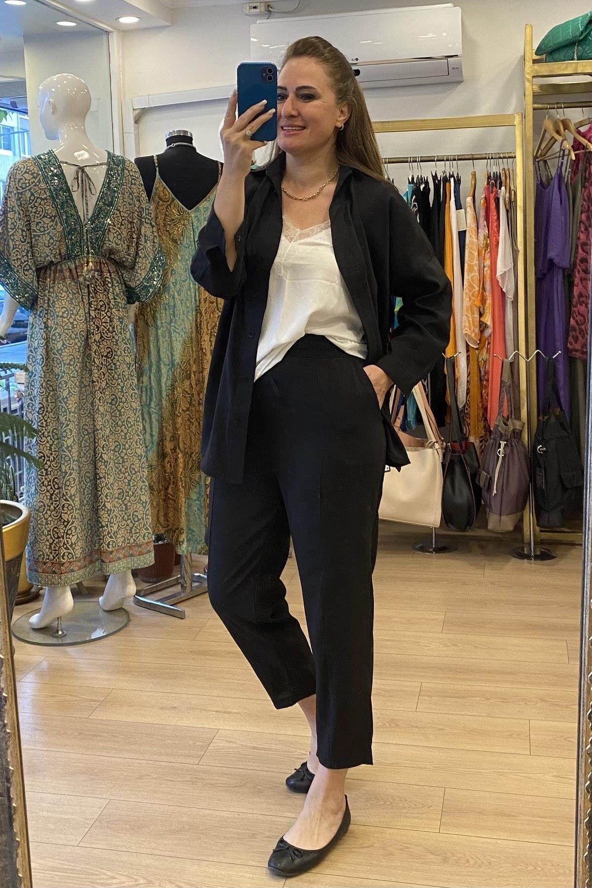 Oversize Gömlekli Takım Siyah