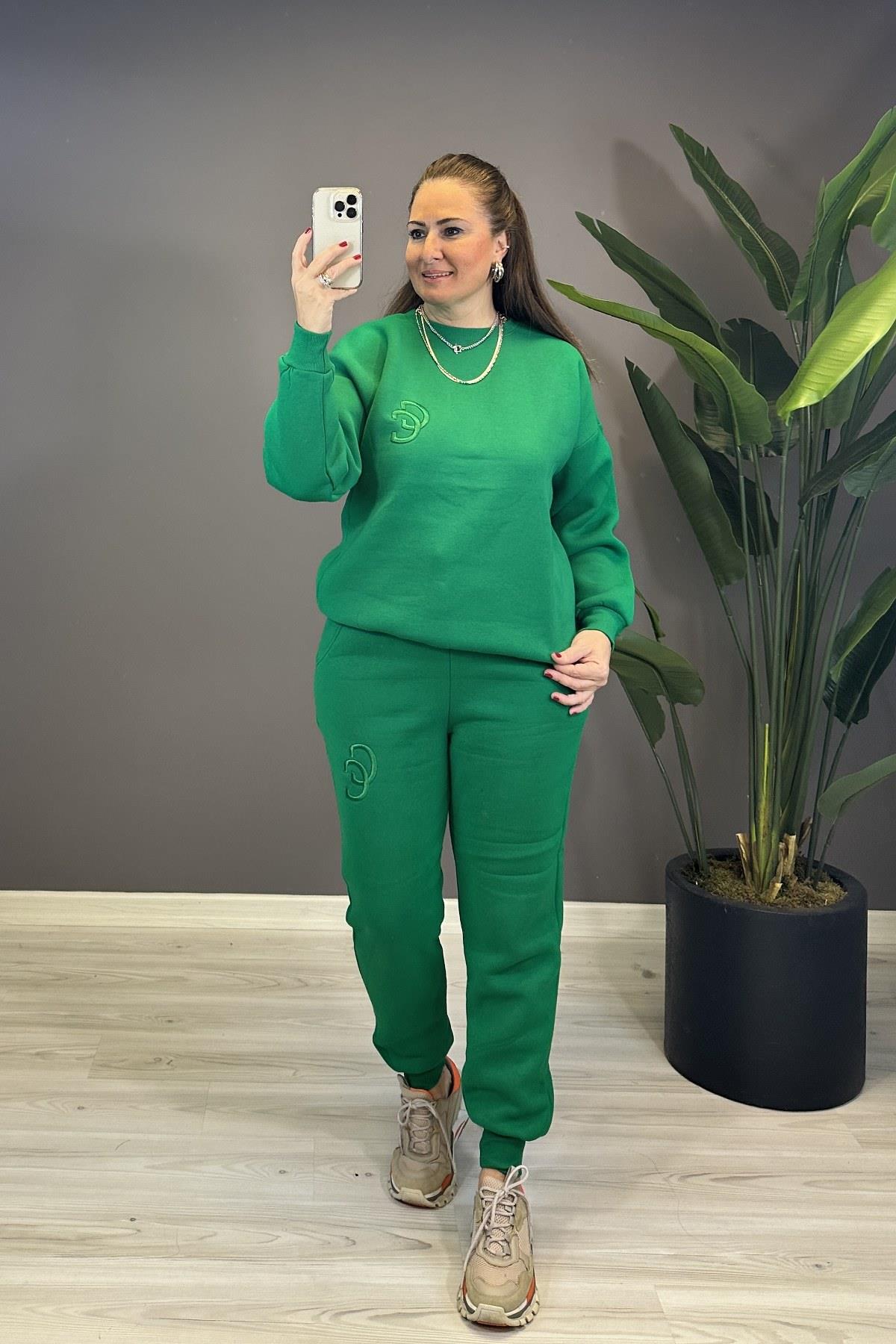 Paça Lastik Detaylı Eşofman Takım Yeşil 