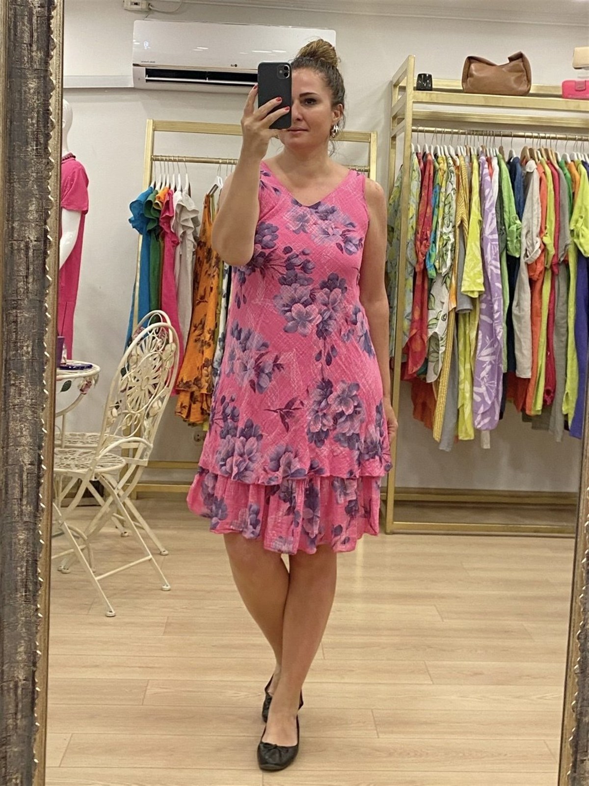Pamuklu Kumaş İki Katlı Elbise Şeker Pembe