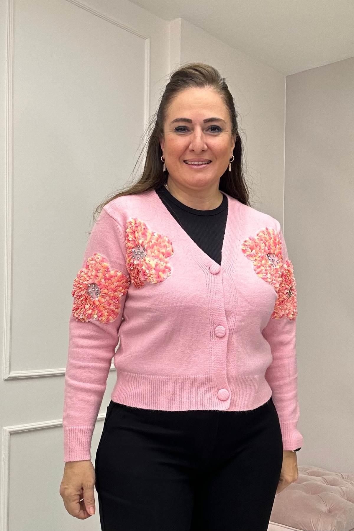 Papatya Pul ve Taş İşleme Detaylı Ceket Pembe