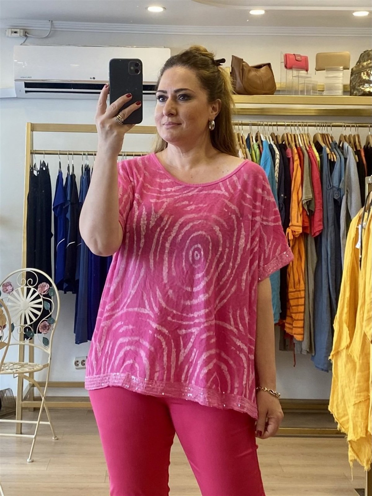 pul detaylı şallı bluz pembe