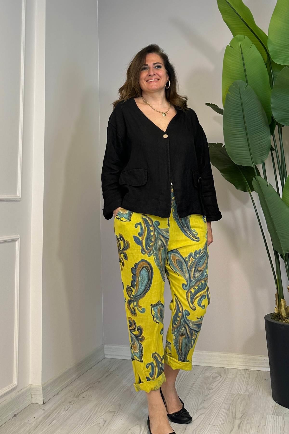 Püskül Detaylı Tek Düğmeli Ceket Siyah